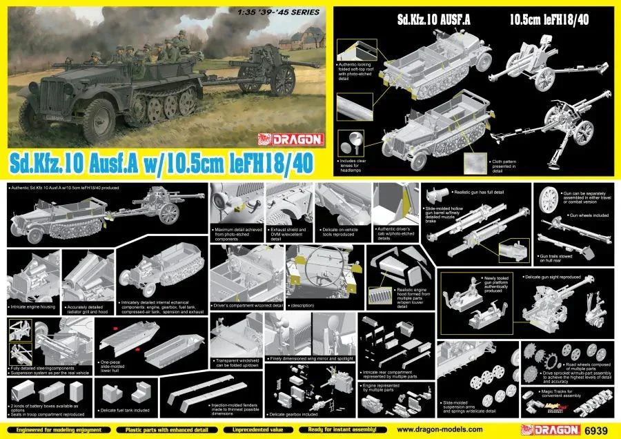 1/35 Dragon Models Sd.Kfz.10 + 10.5cm Le.Fh.18/40 (Smart Kit) - 6939