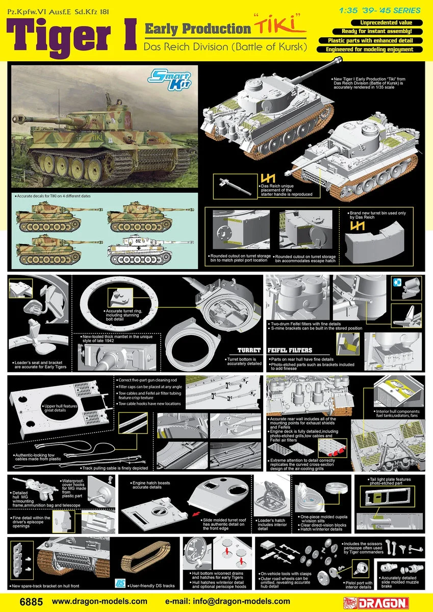1/35 Dragon Models Tiger I Early Production "Tiki" Das Reich Division - 6885