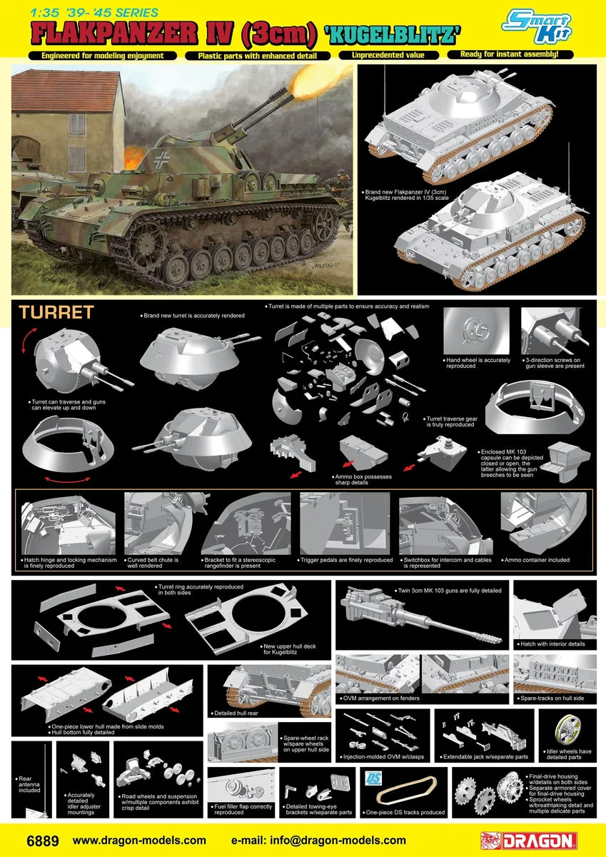 1/35 Dragon Models Flakpanzer IV (3cm) 'Kugelblitz' (Smart Kit) - 6889
