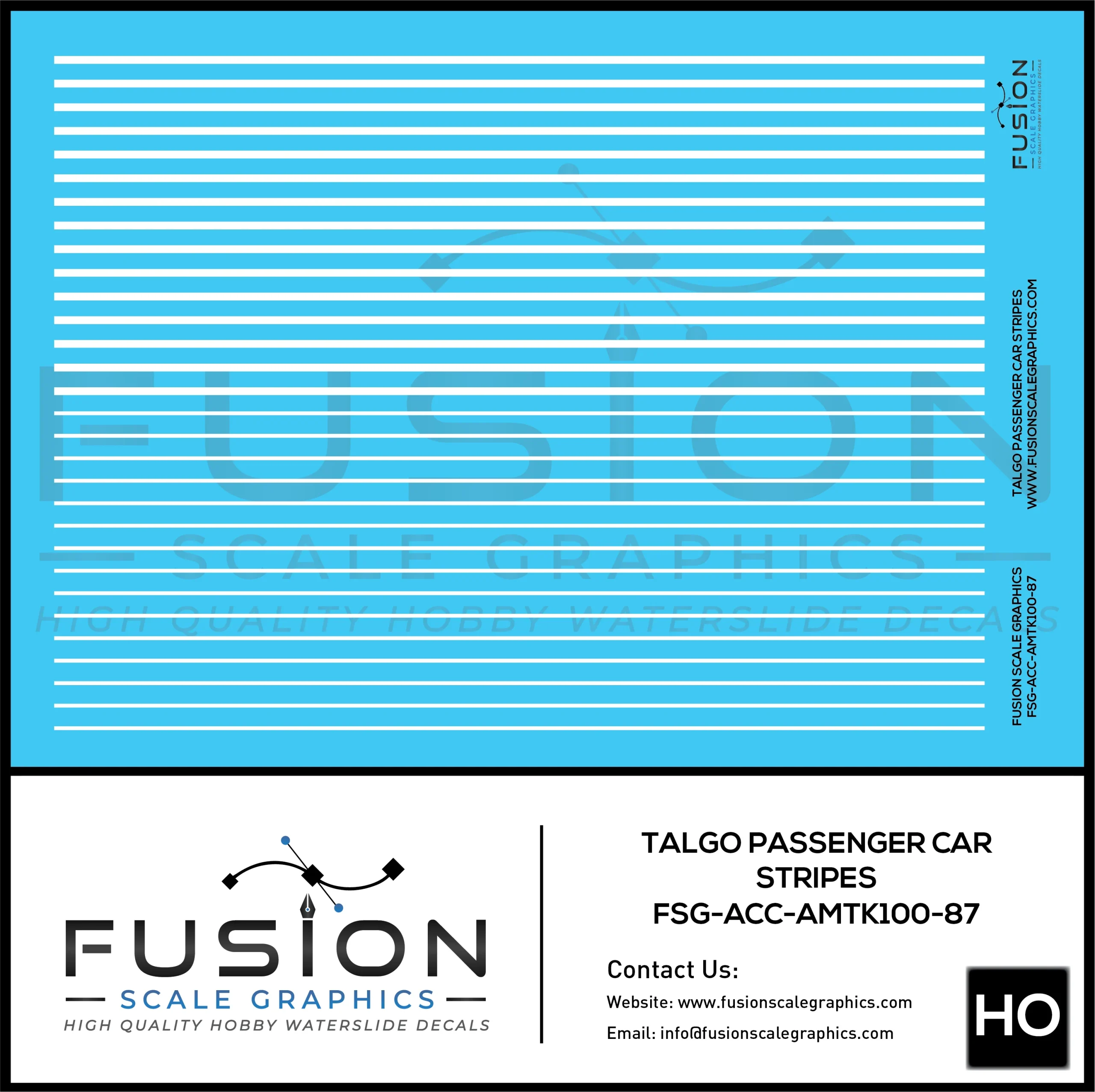 HO Scale Talgo Passenger Cars White Striping Decal Set - Fusion Scale Graphics