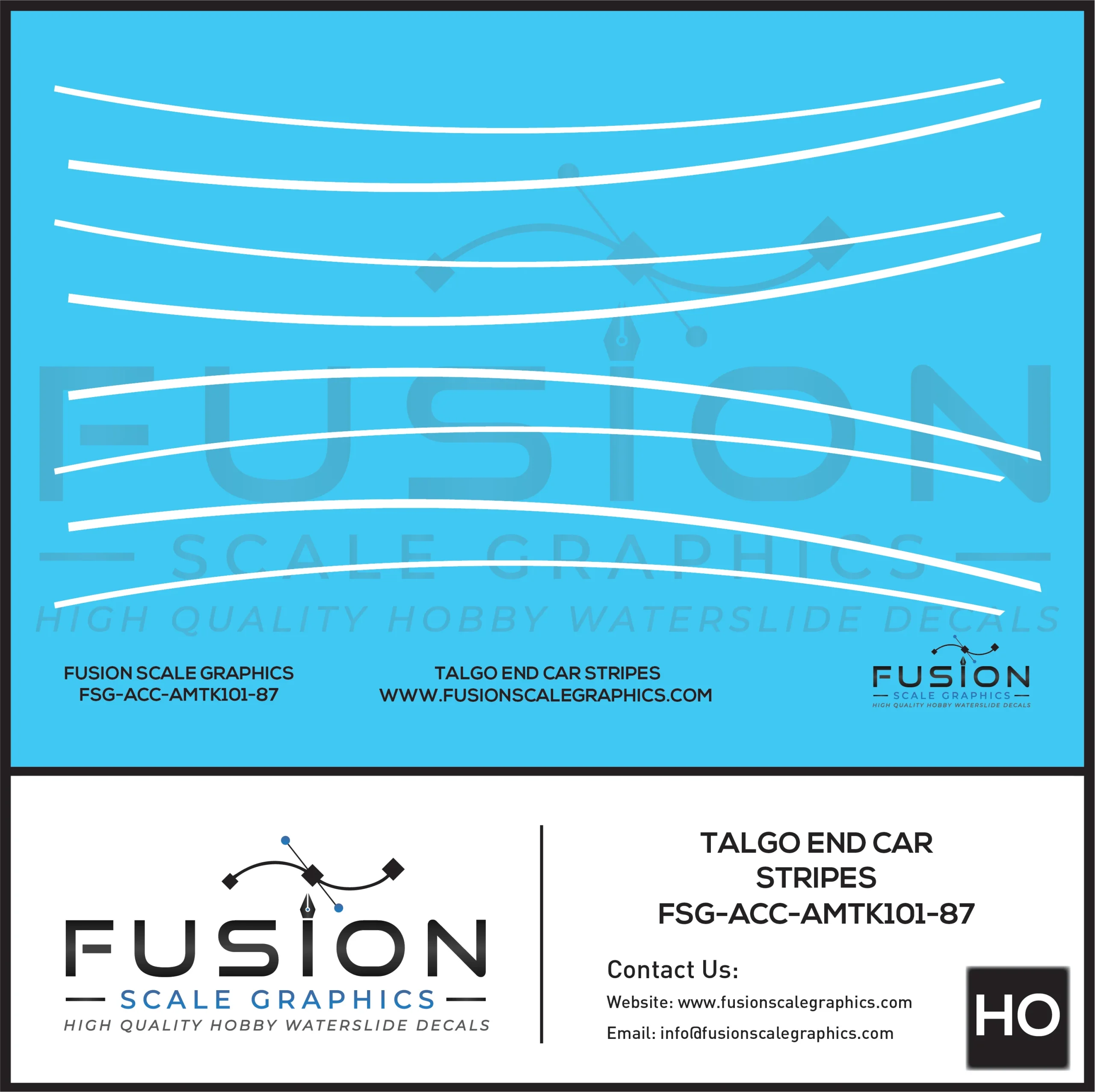 HO Scale Talgo Passenger Cars End White Striping Decal Set - Fusion Scale Graphics