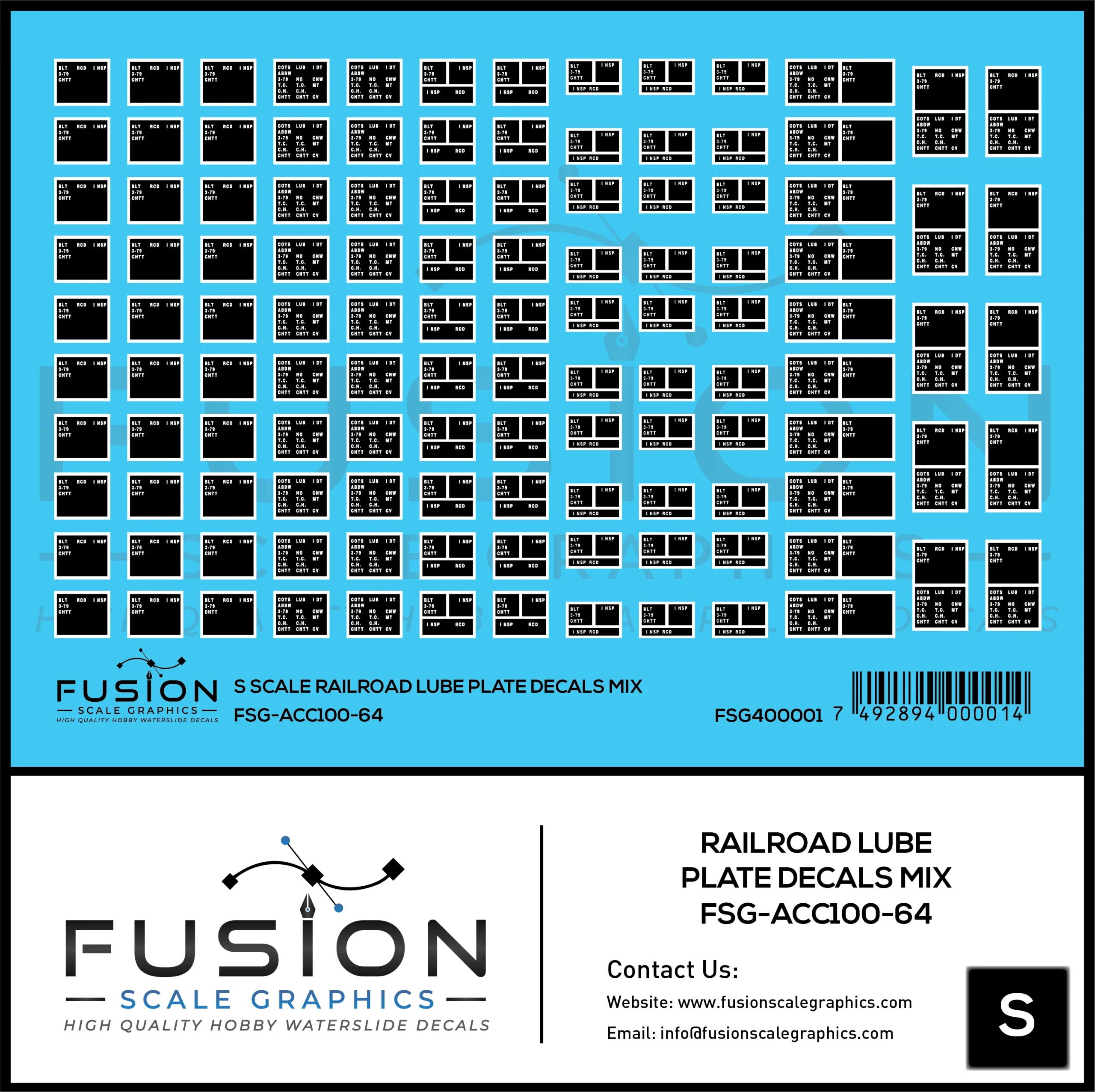 S Scale Railroad Lube Plate Decal Set Mix - Fusion Scale Graphics