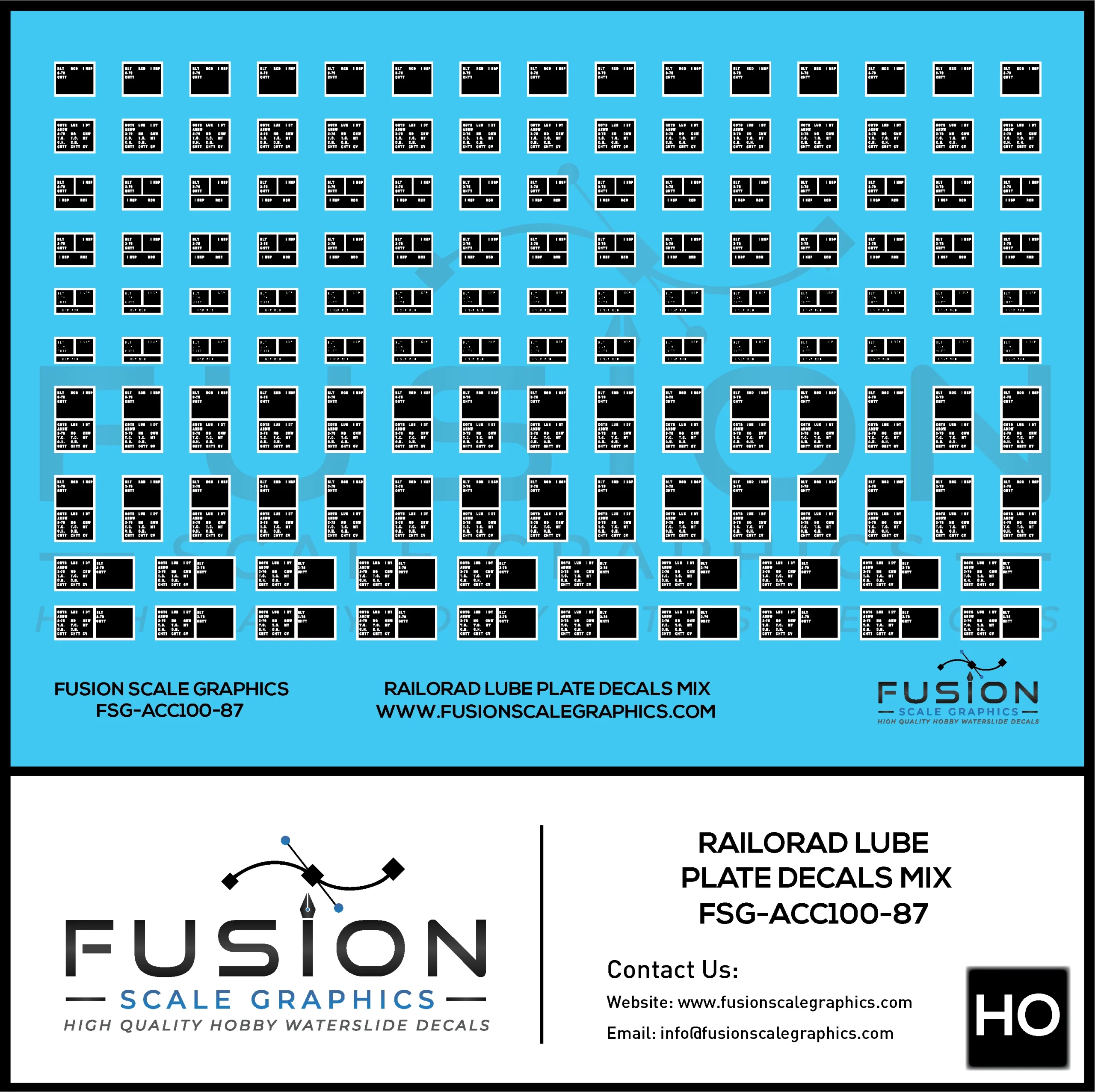 HO Scale Railroad Lube Plate Decal Set Mix - Fusion Scale Graphics