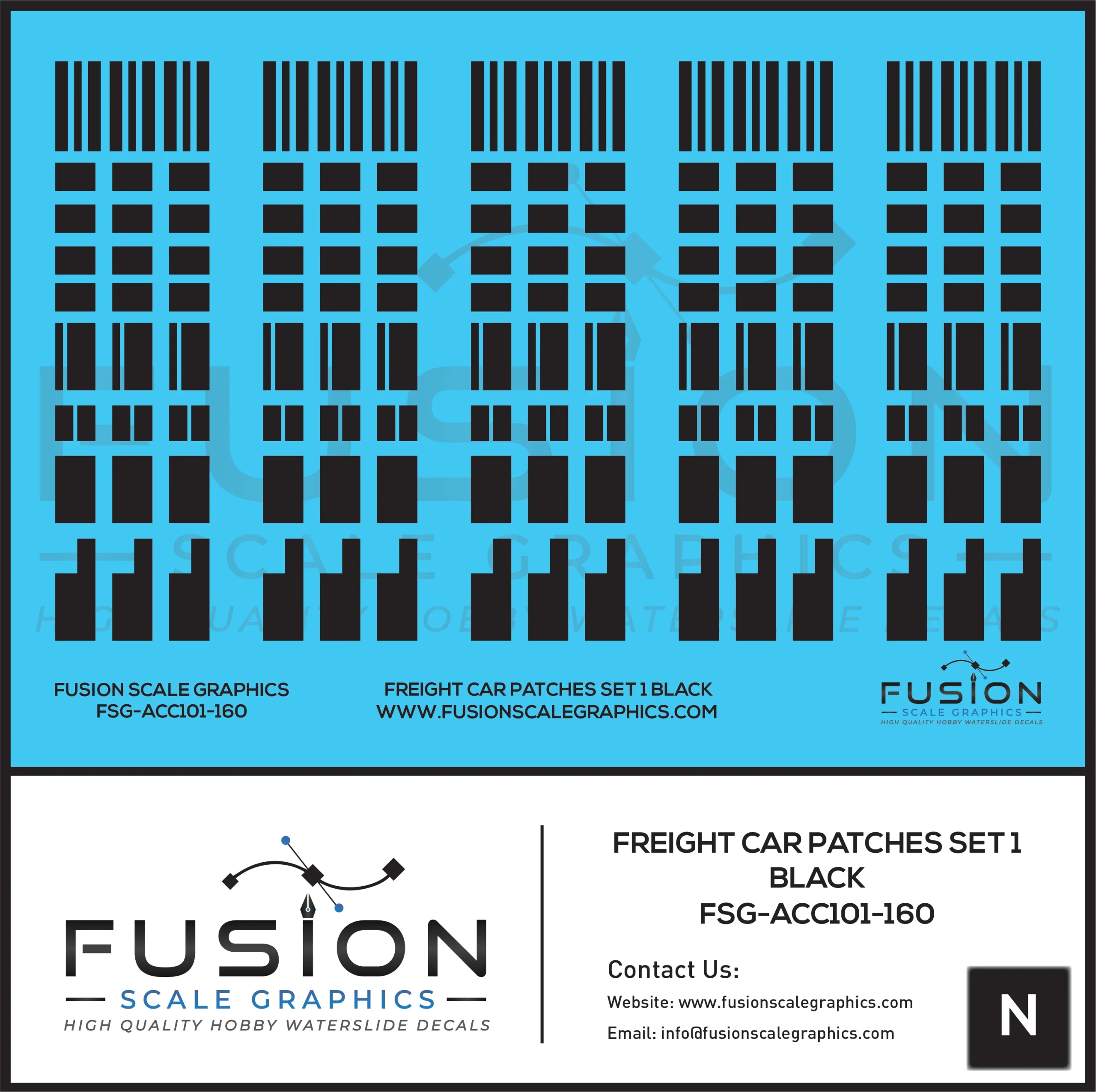 N Scale Freight Car Patches Set 1 Black Decal Set - Fusion Scale Graphics