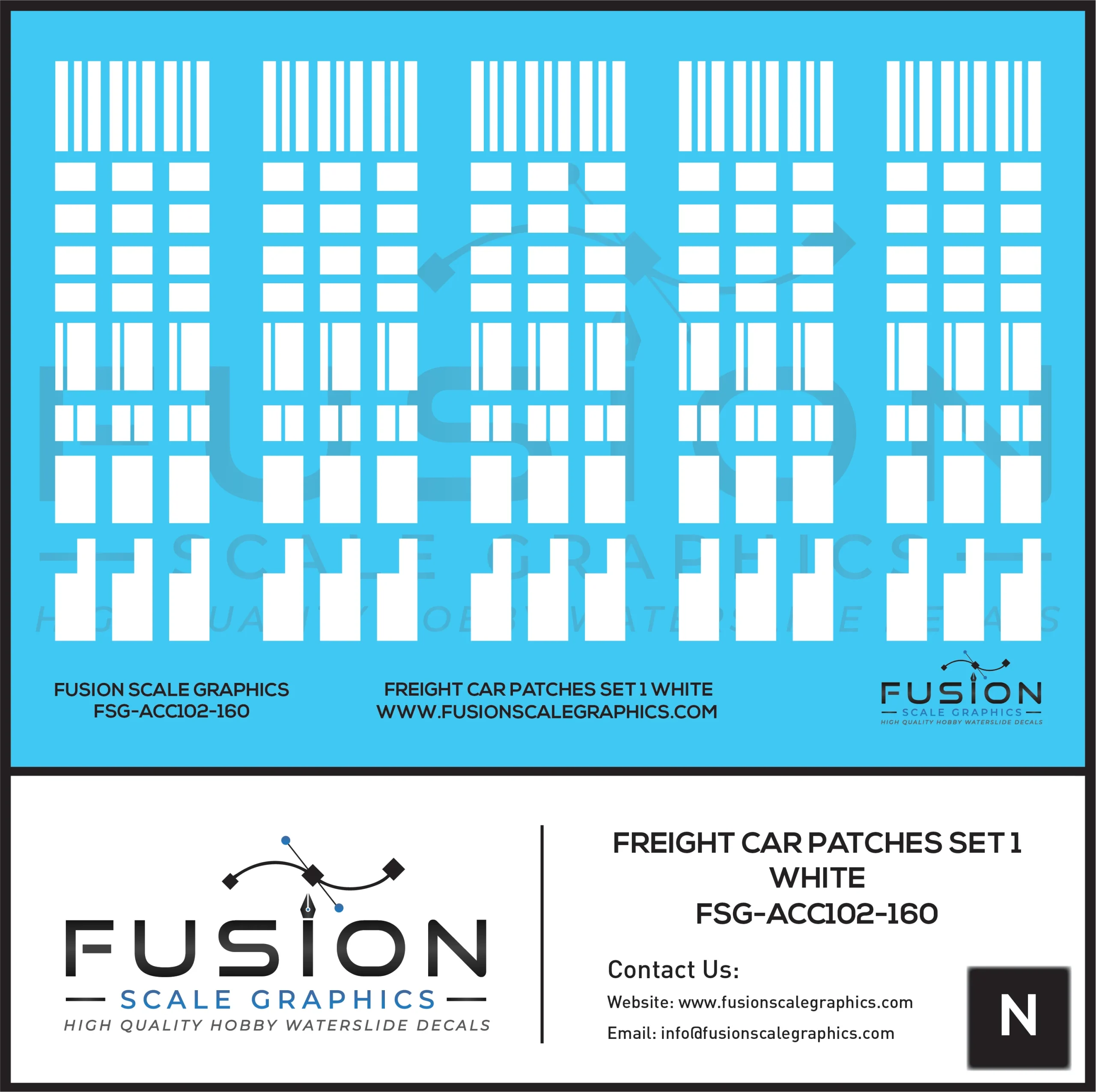 N Scale Freight Car Patches Set 1 White Decal Set - Fusion Scale Graphics