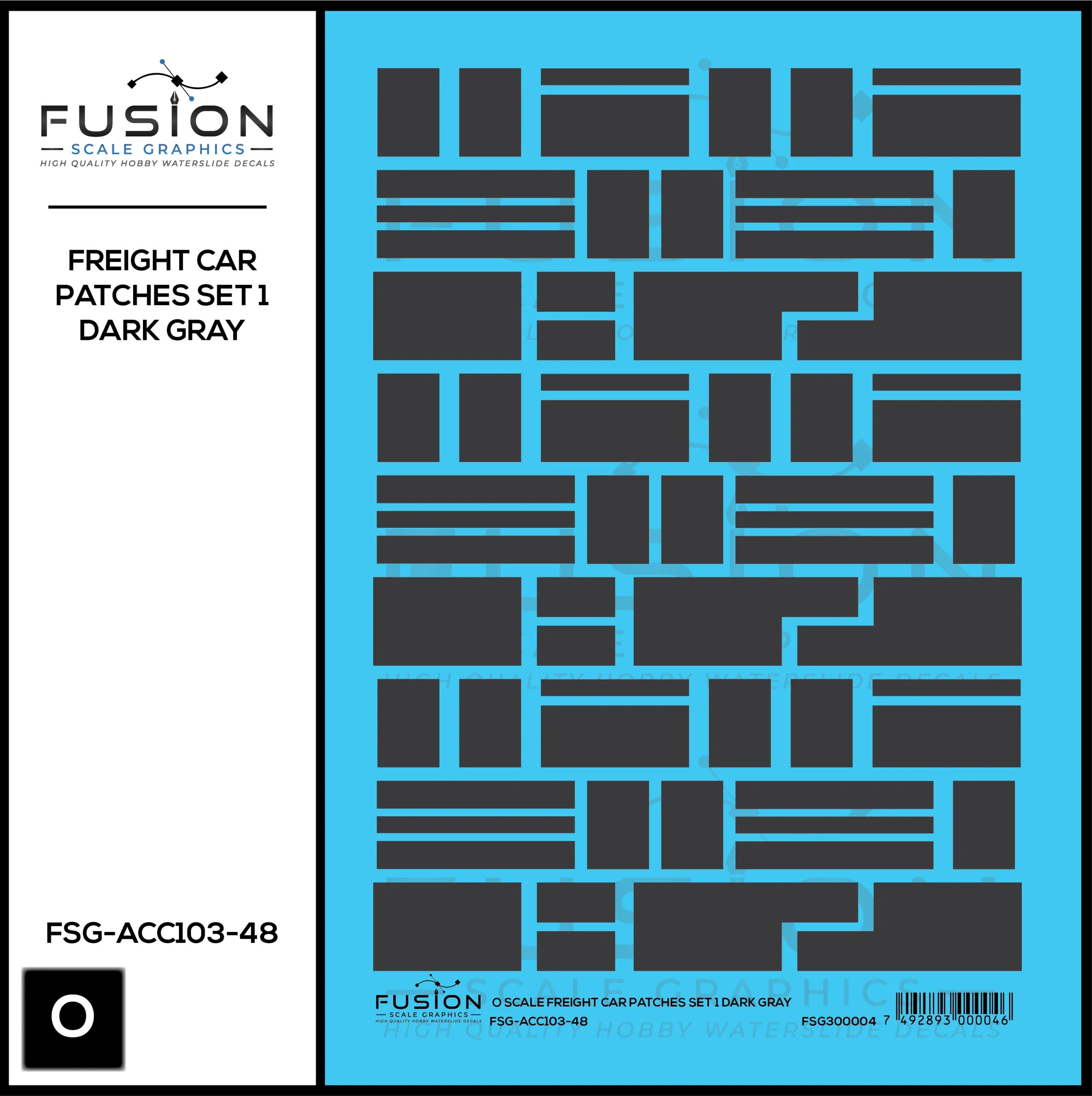 O Scale Freight Car Patches Set 1 Dark Gray Decal Set - Fusion Scale Graphics