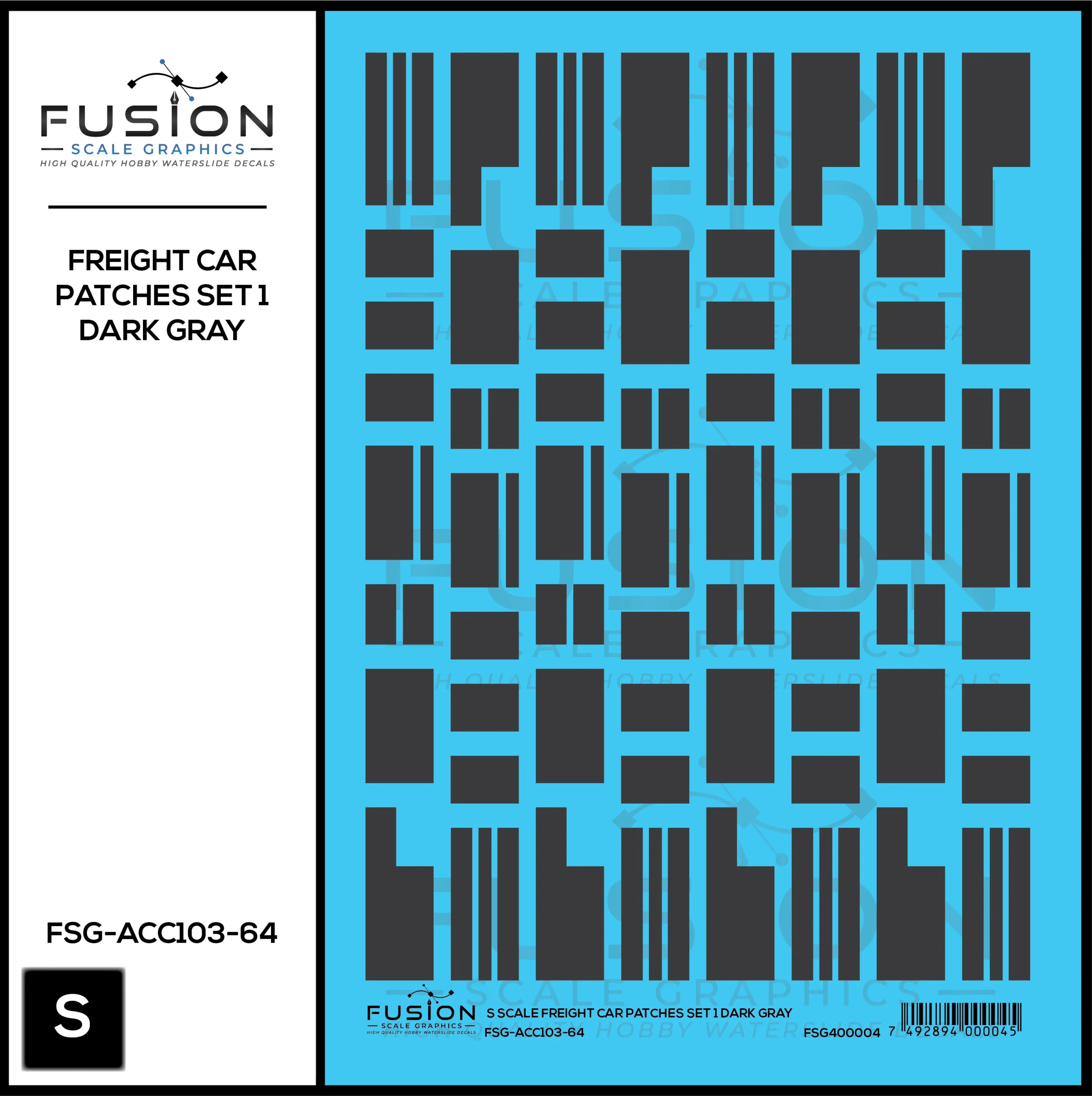 S Scale Freight Car Patches Set 1 Dark Gray Decal Set - Fusion Scale Graphics