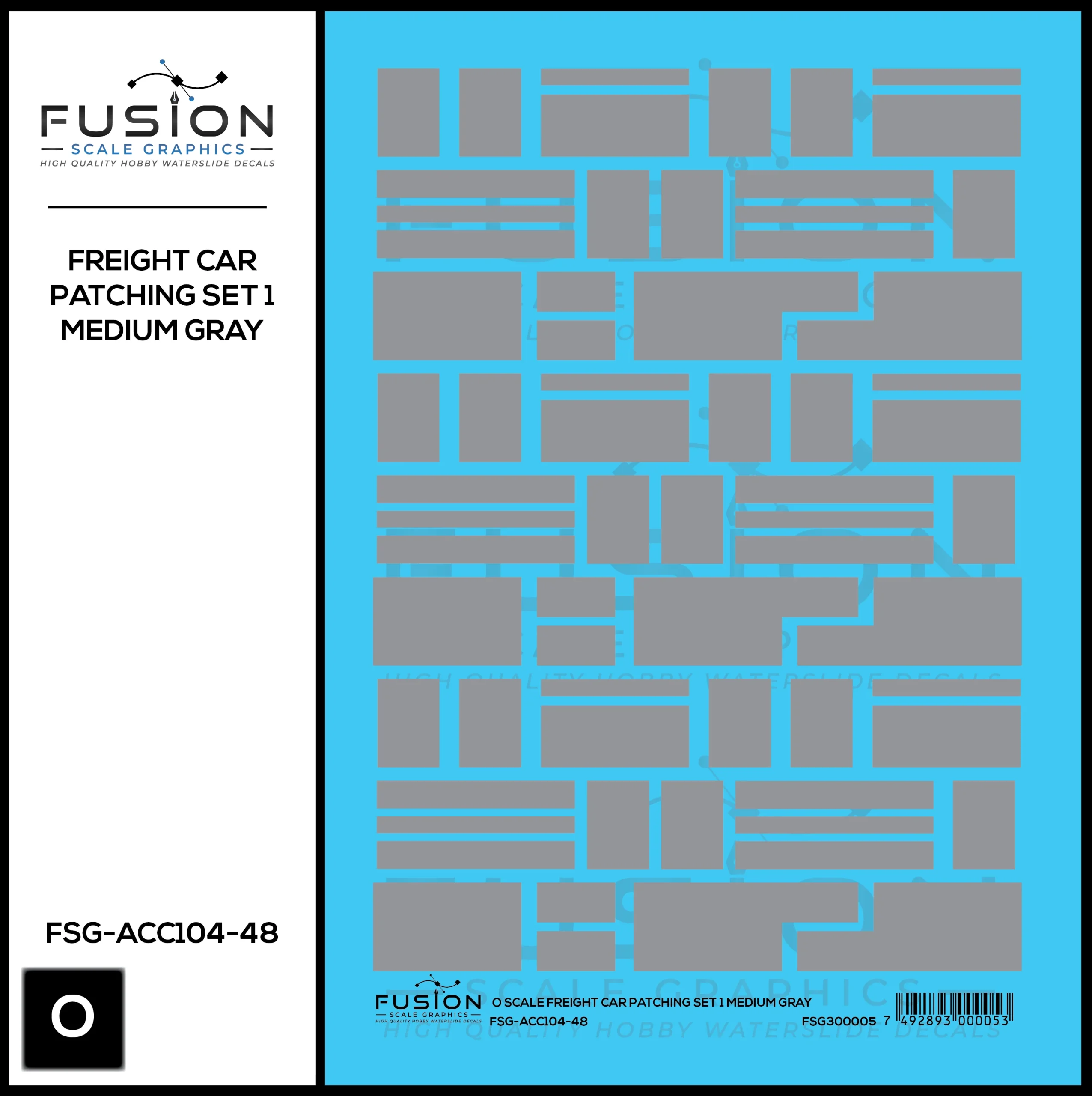 O Scale Freight Car Patching Set 1 Medium Gray Decal Set - Fusion Scale Graphics
