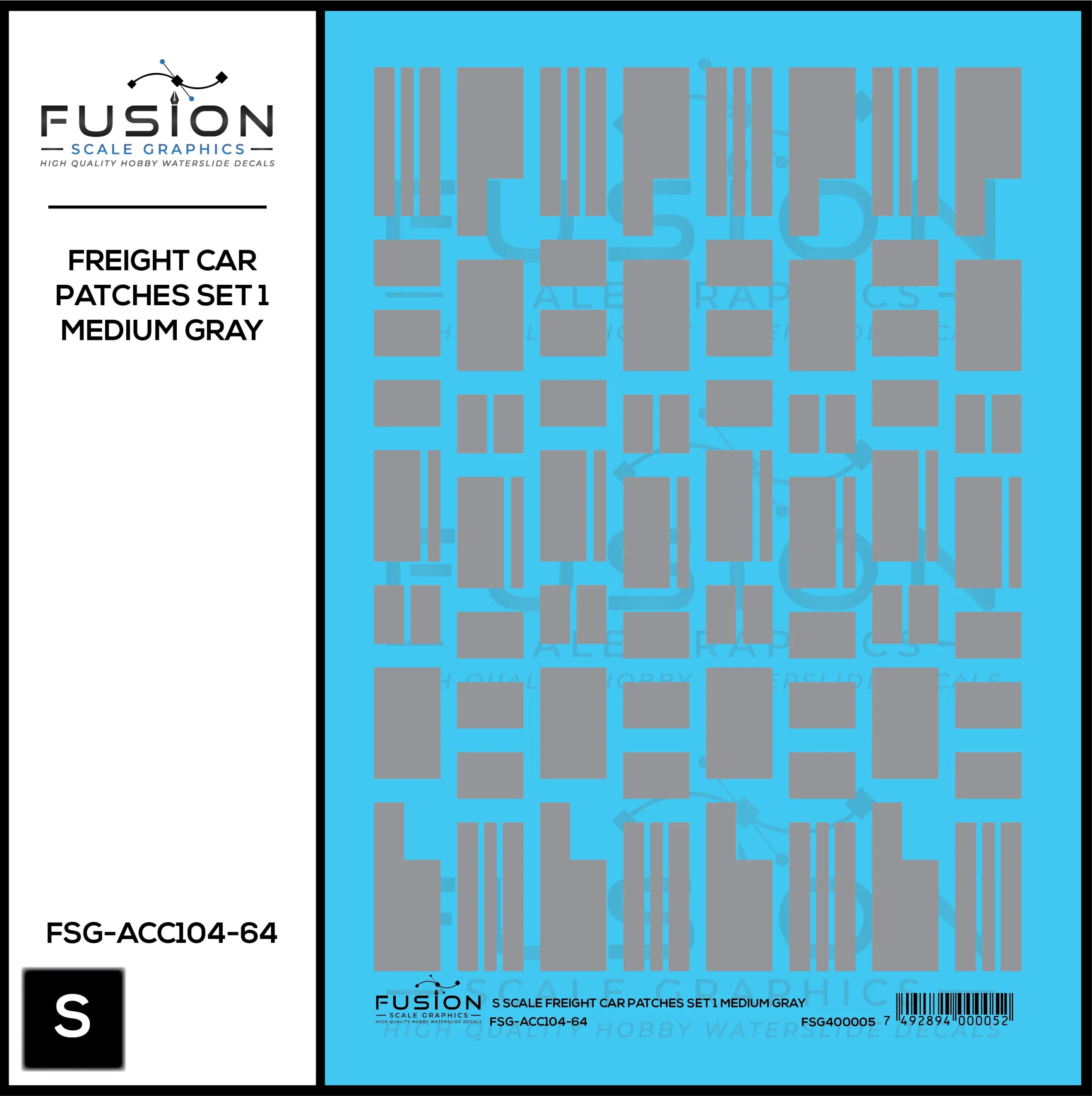 S Scale Freight Car Patching Set 1 Medium Gray Decal Set - Fusion Scale Graphics