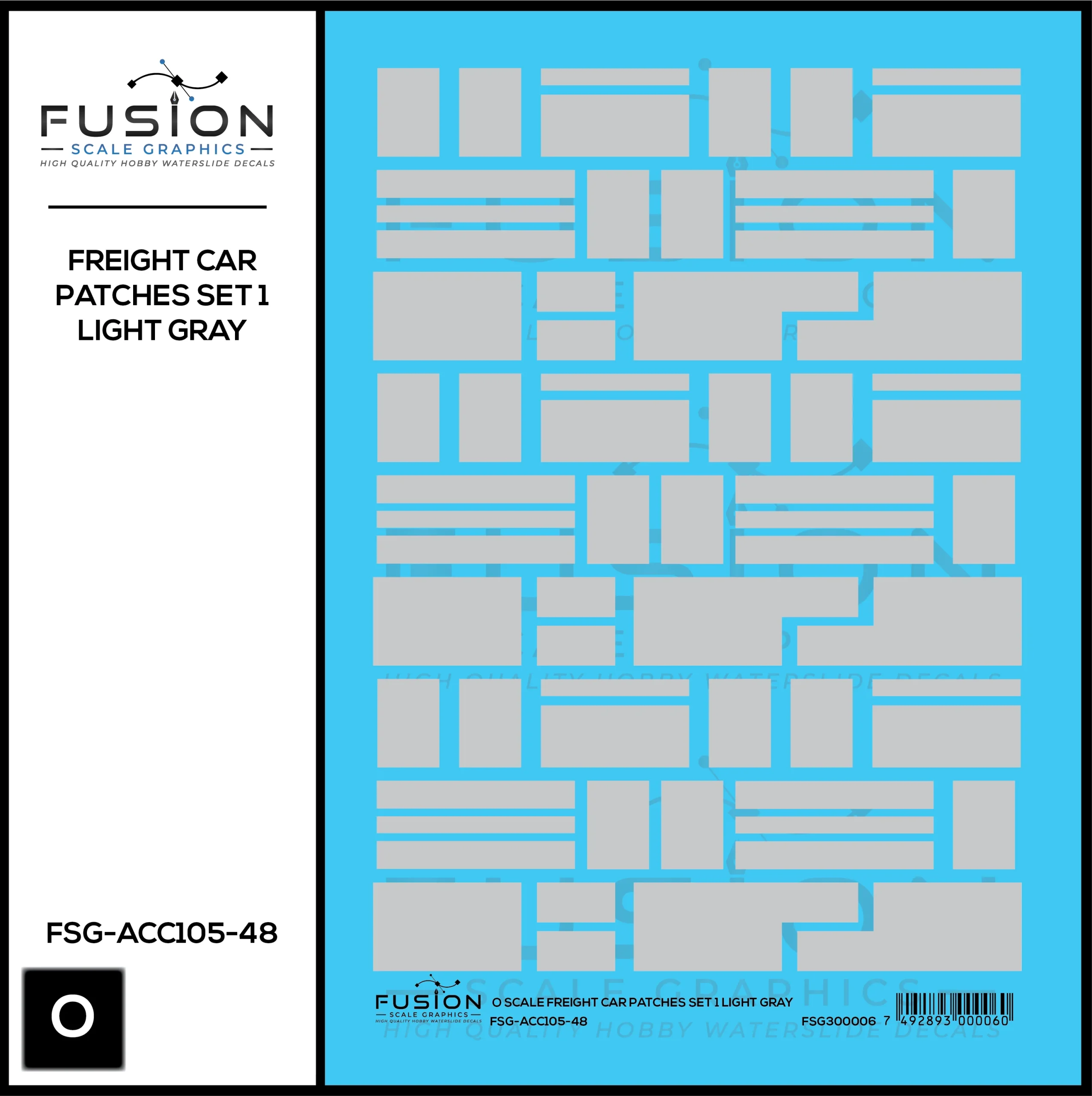 O Scale Freight Car Patches Set 1 Light Gray Decal Set - Fusion Scale Graphics