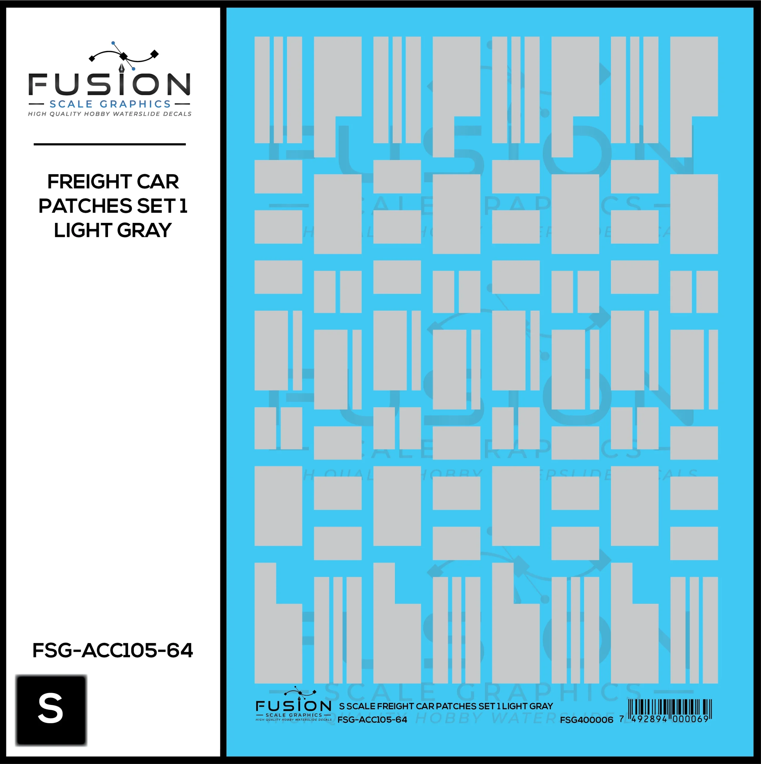 S Scale Freight Car Patches Set 1 Light Gray Decal Set - Fusion Scale Graphics