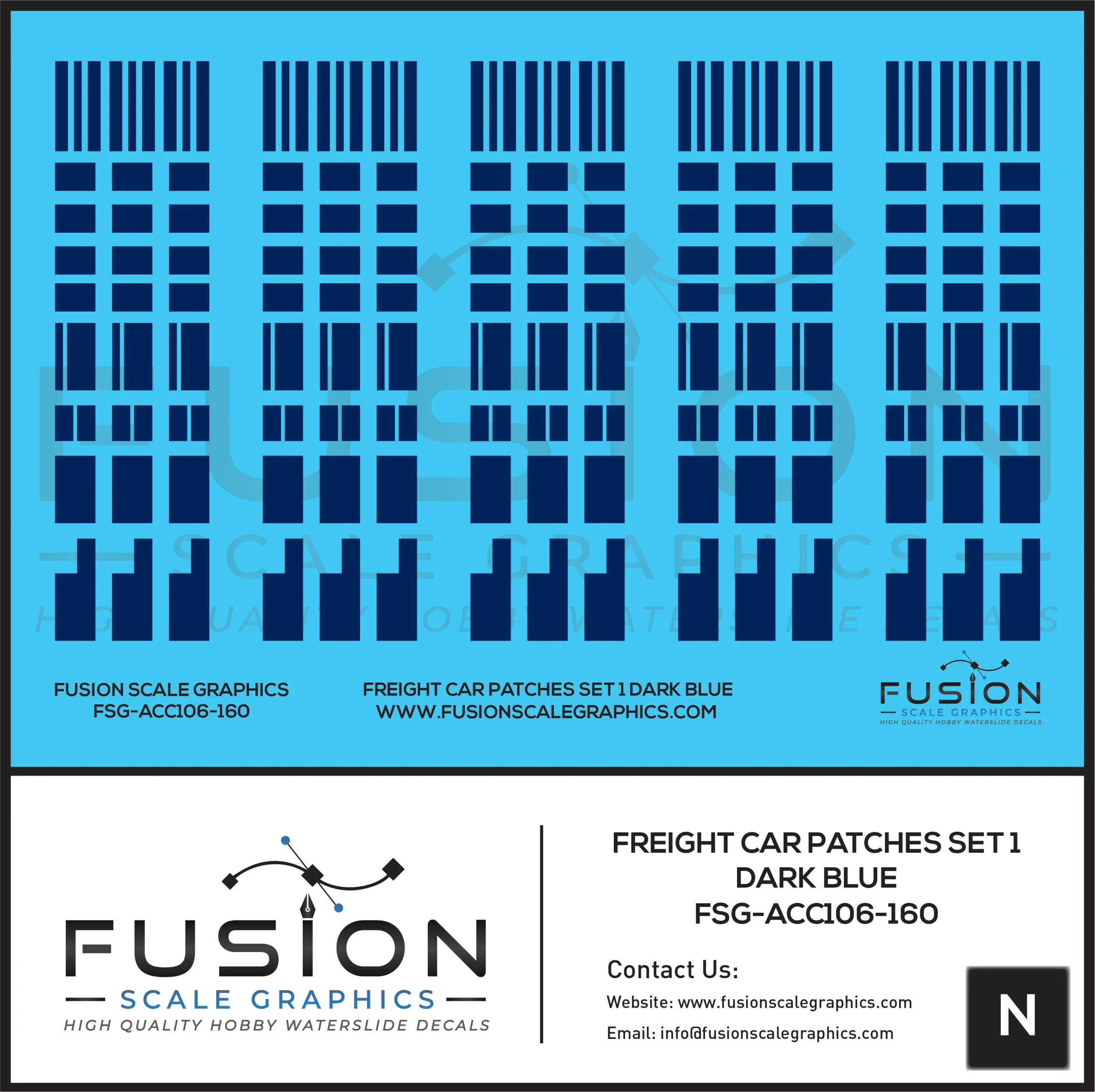 N Scale Freight Car Patches Set 1 Dark Blue Decal Set - Fusion Scale Graphics