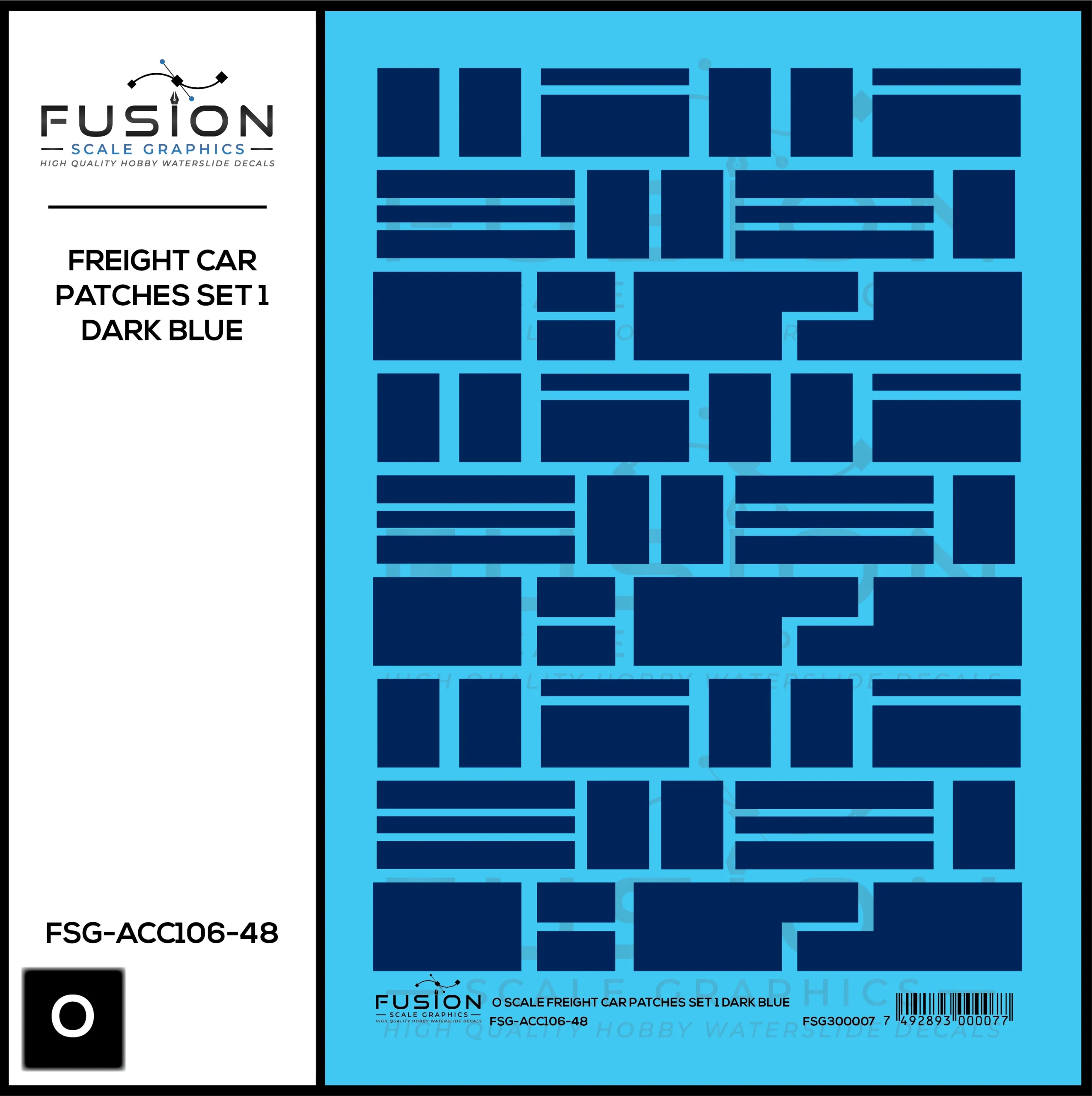 O Scale Freight Car Patches Set 1 Dark Blue Decal Set - Fusion Scale Graphics