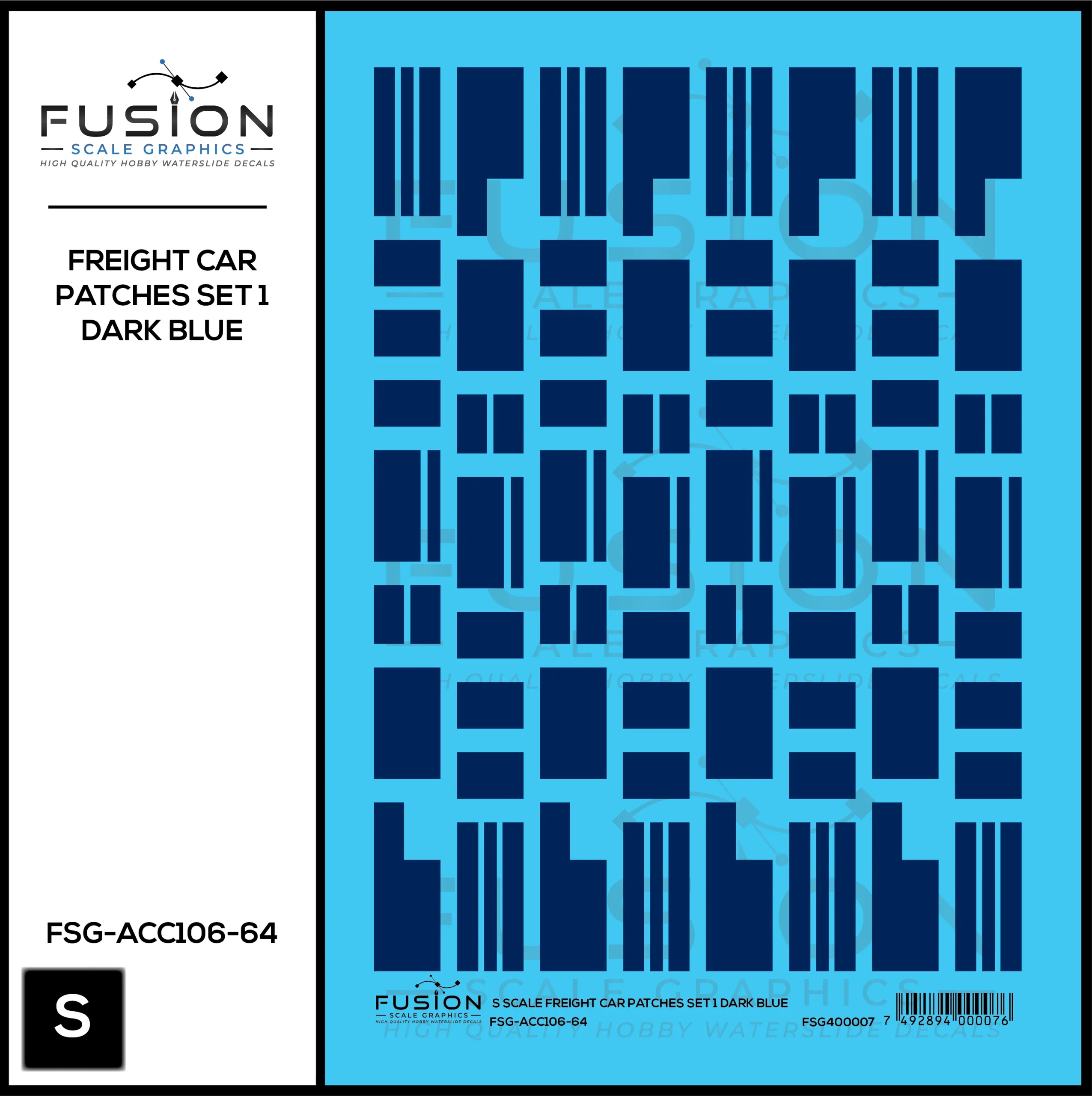 S Scale Freight Car Patches Set 1 Dark Blue Decal Set - Fusion Scale Graphics