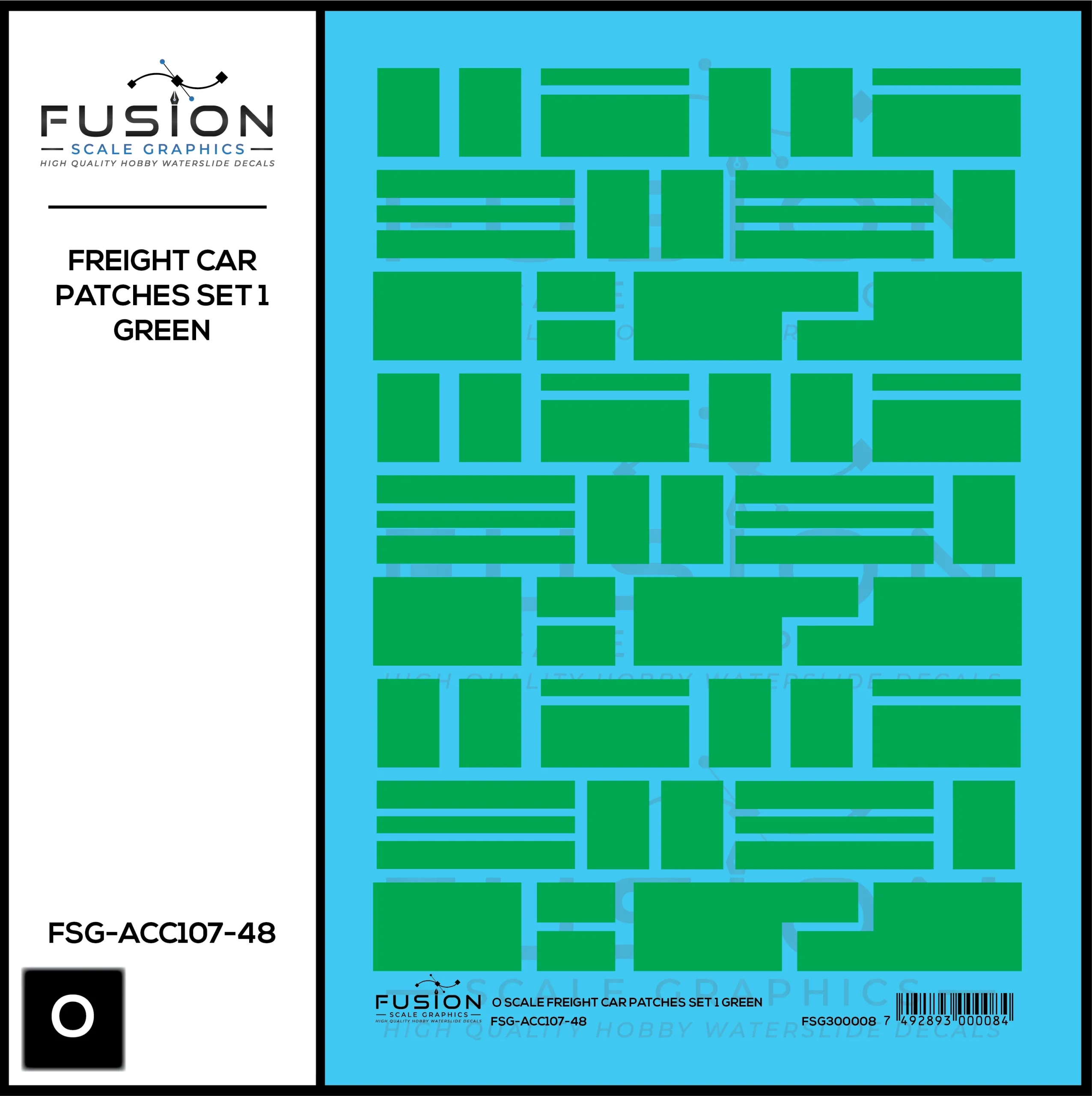 O Scale Freight Car Patches Set 1 Green Decal Set - Fusion Scale Graphics
