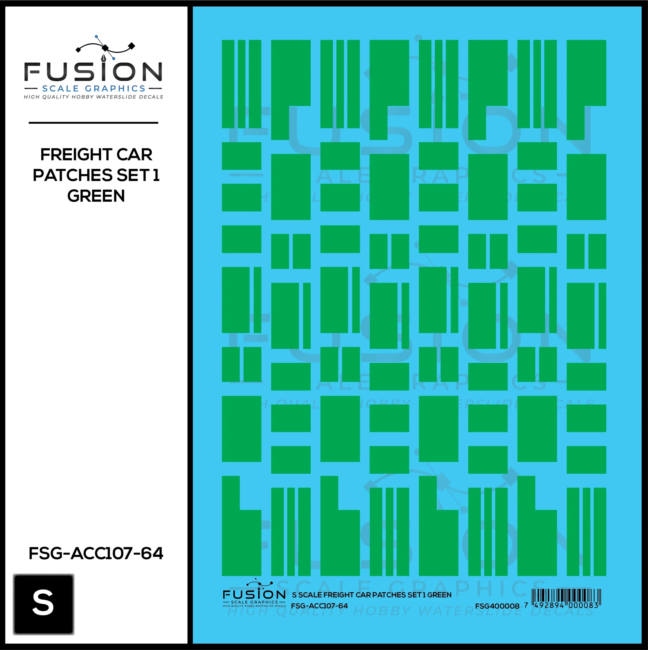 S Scale Freight Car Patches Set 1 Green Decal Set - Fusion Scale Graphics