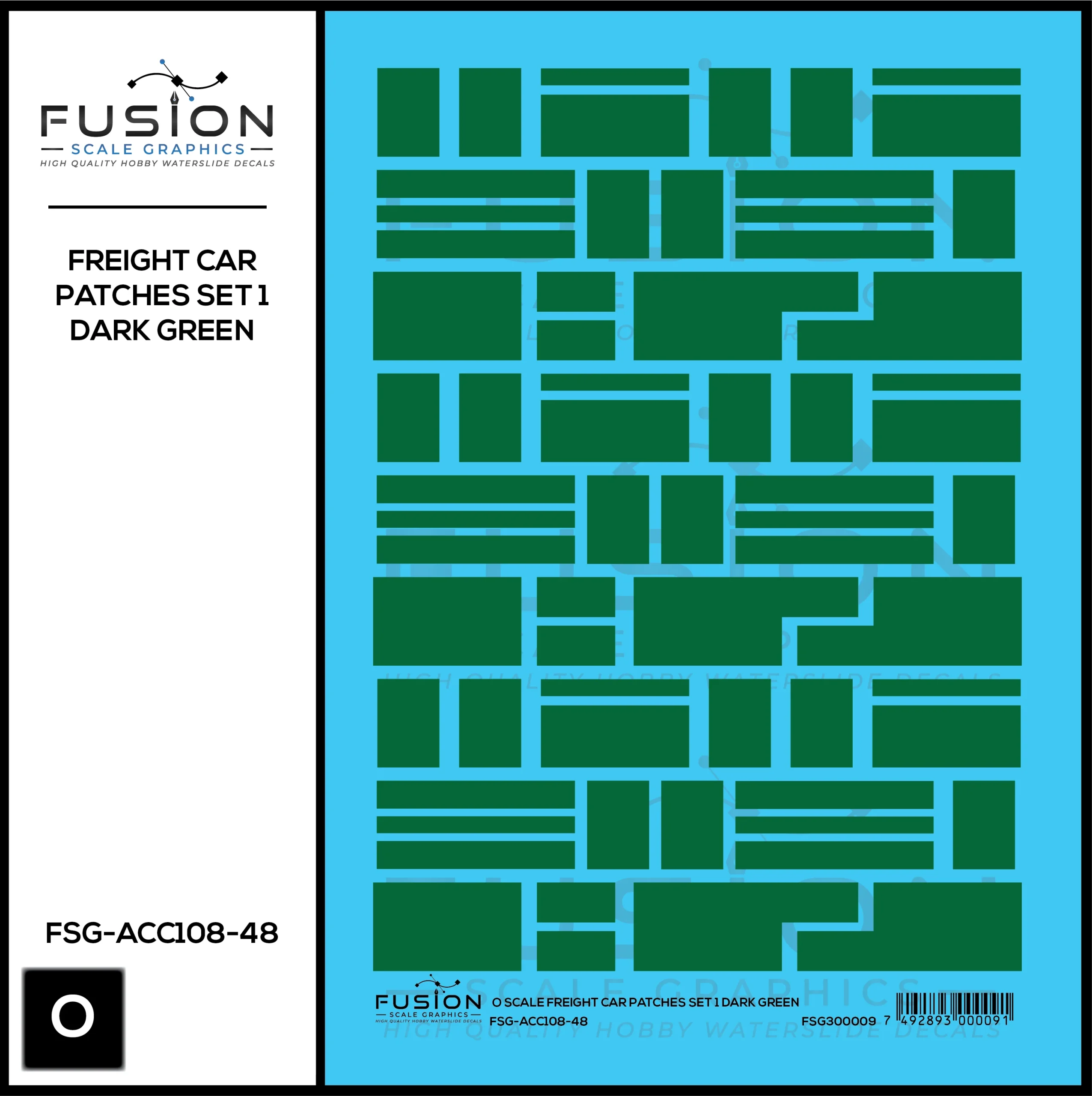 O Scale Freight Car Patches Set 1 Dark Green Decal Set - Fusion Scale Graphics
