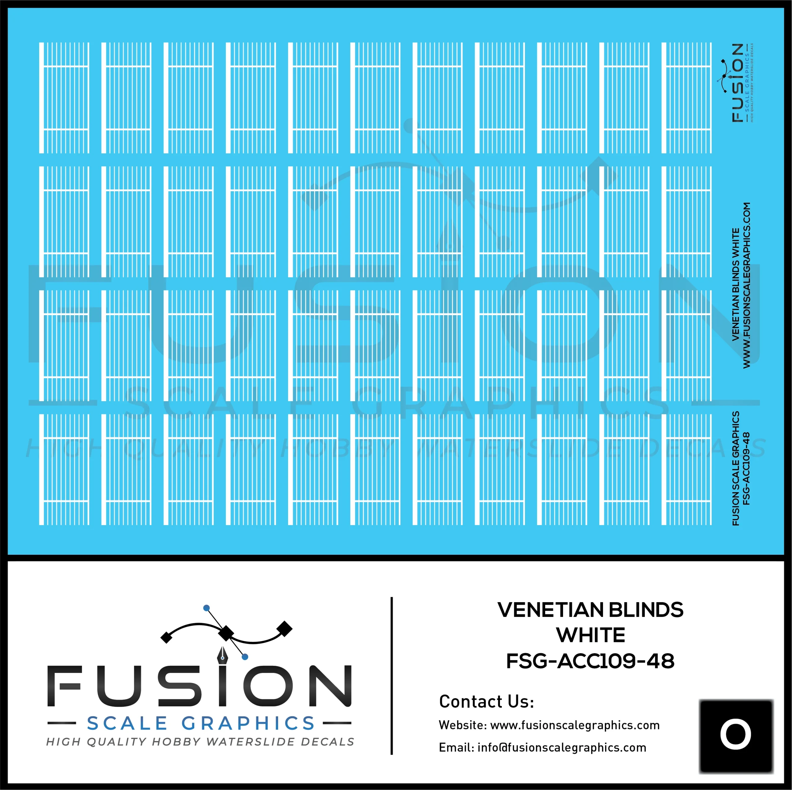 O Scale White Venetian Blinds for Passenger Cars Decal Set - Fusion Scale Graphics