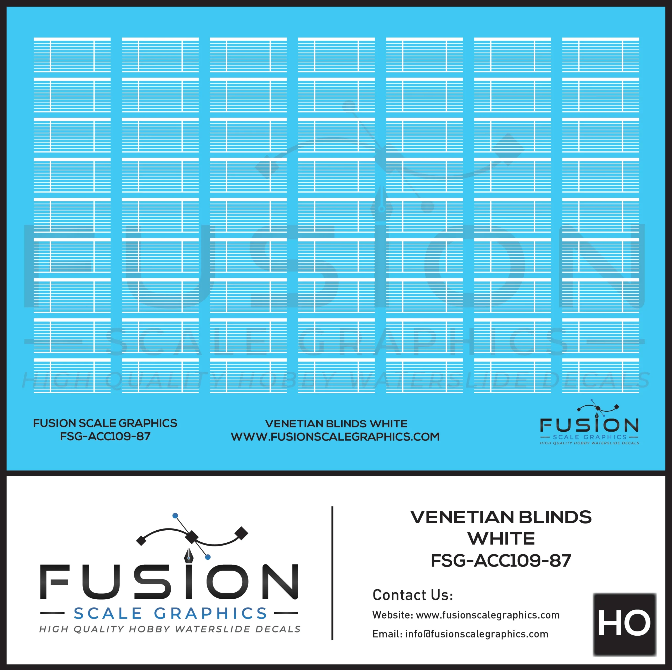 HO Scale White Venetian Blinds for Passenger Cars Decal Set - Fusion Scale Graphics