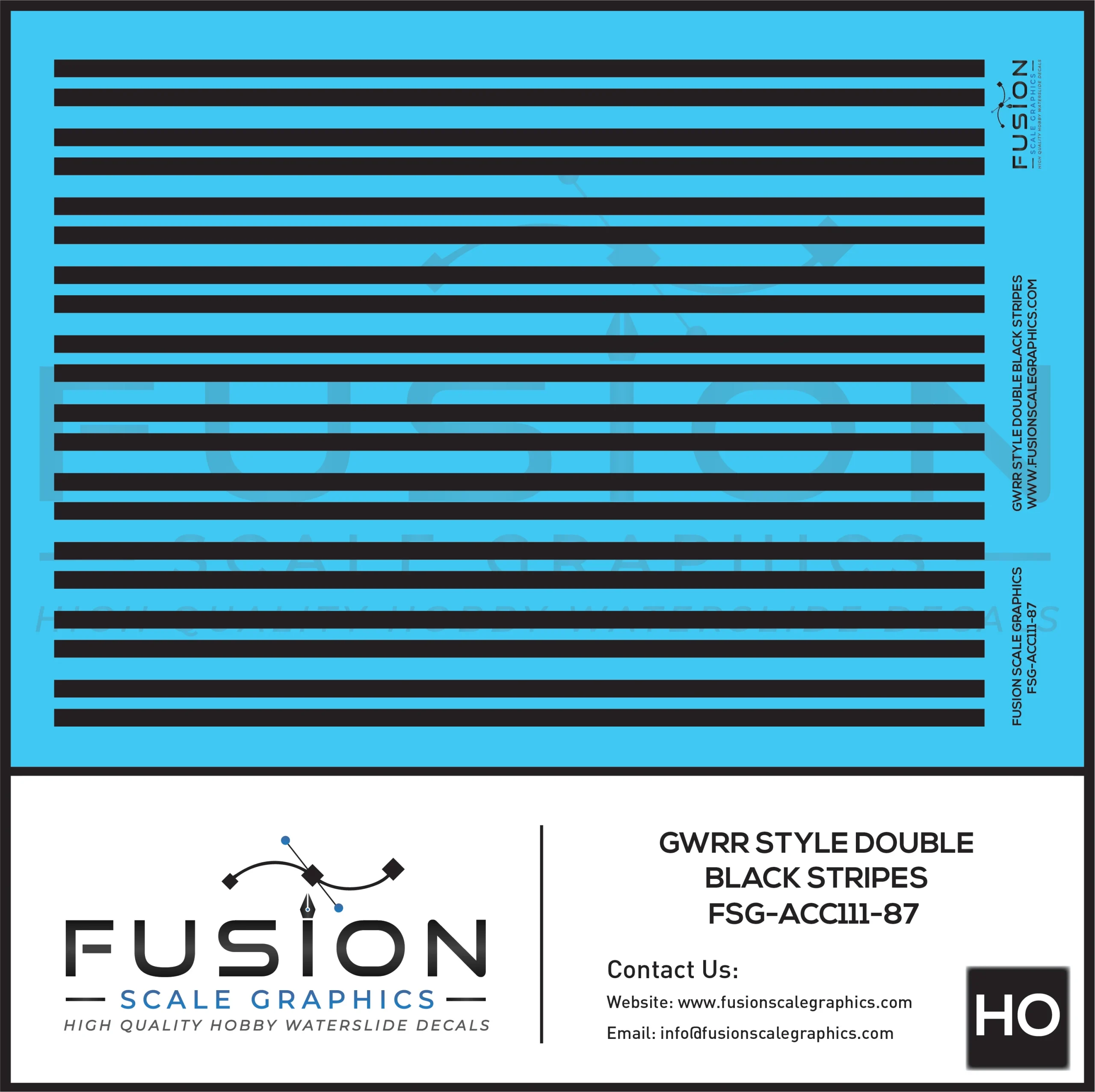 HO Scale Genesee and Wyoming Style Double Black Stripes Decal Set - Fusion Scale Graphics