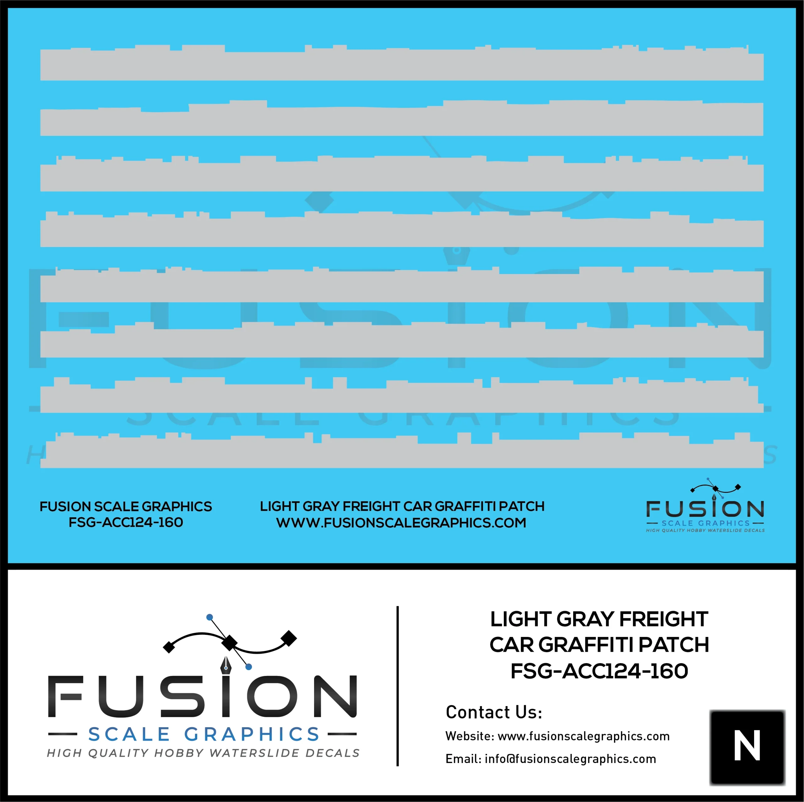 N Scale Light Gray Freight Car Graffiti Paint Patch Out Decal Set - Fusion Scale Graphics
