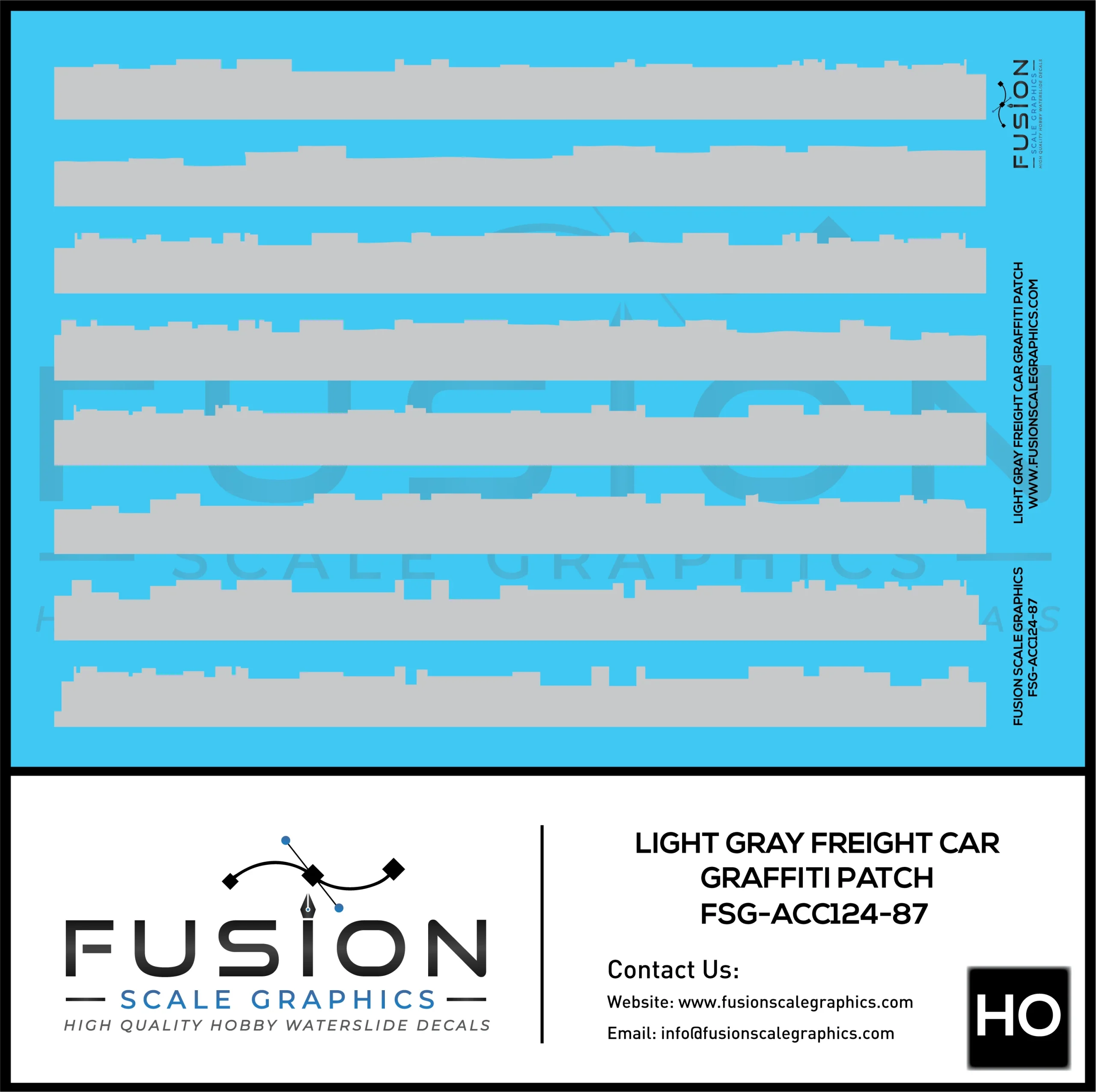 HO Scale Light Gray Freight Car Graffiti Paint Patch Out Decal Set - Fusion Scale Graphics