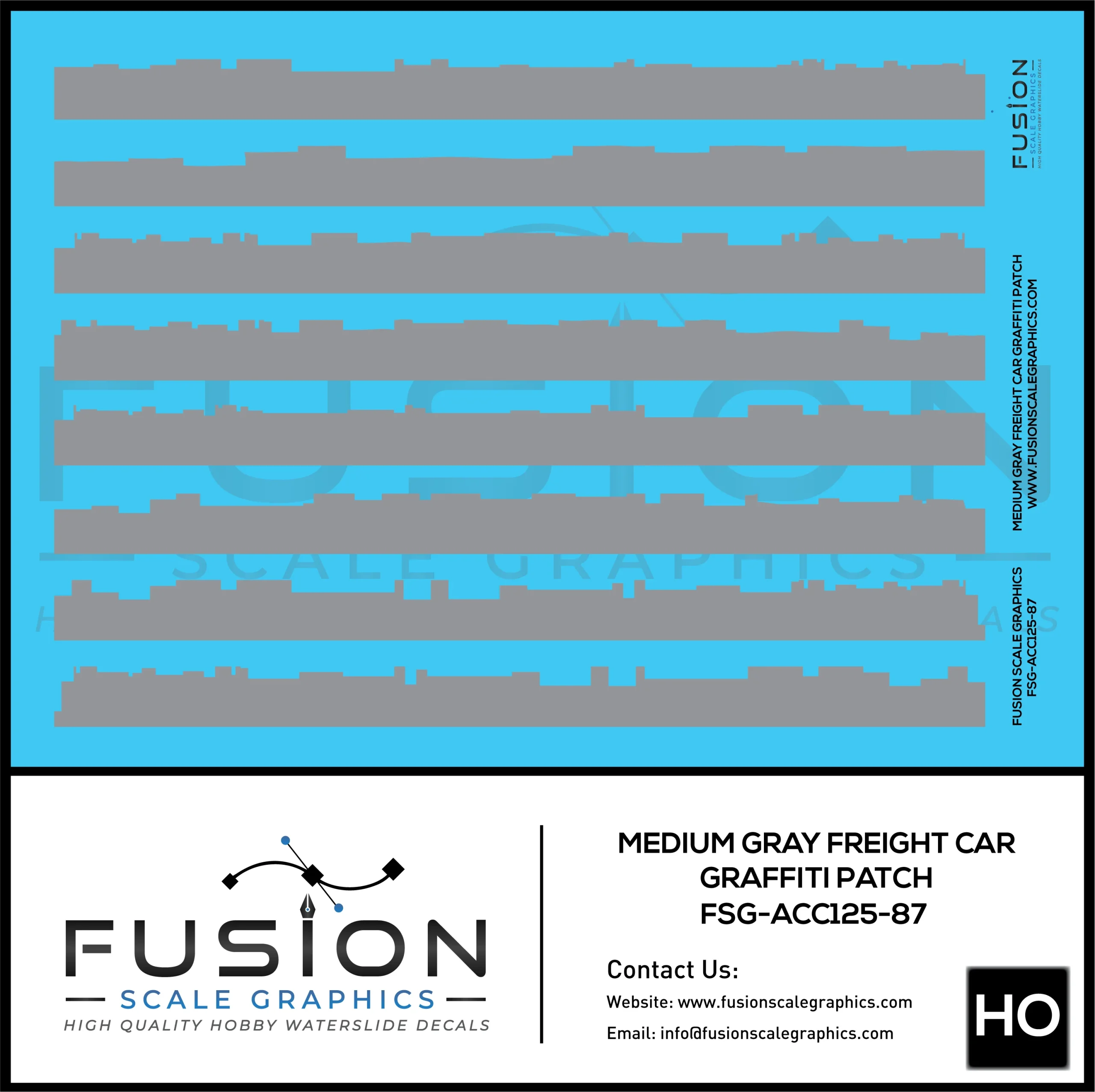 HO Scale Medium Gray Freight Car Graffiti Paint Patch Out Decal Set - Fusion Scale Graphics