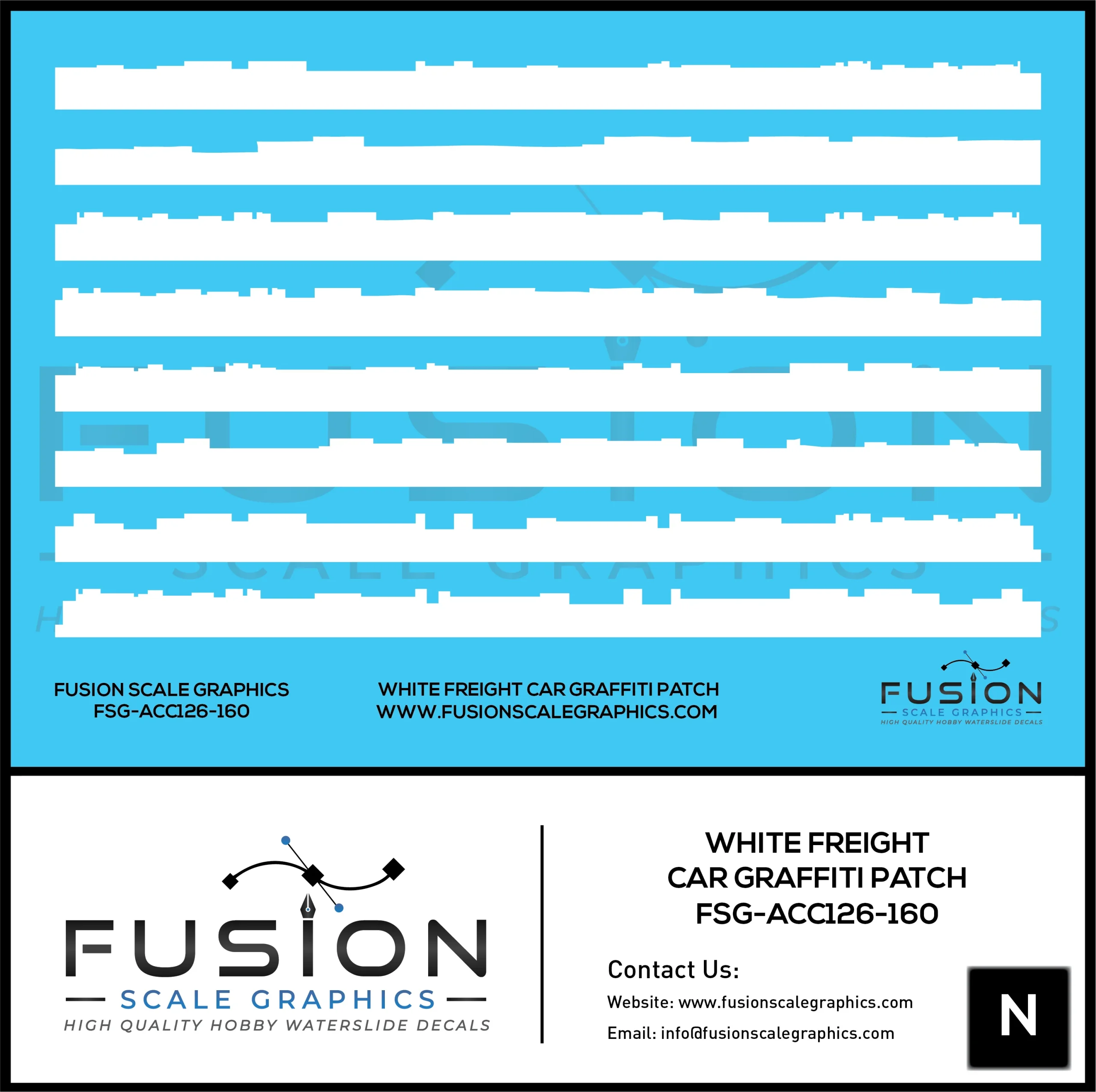 N Scale White Freight Car Graffiti Paint Patch Out Decal Set - Fusion Scale Graphics