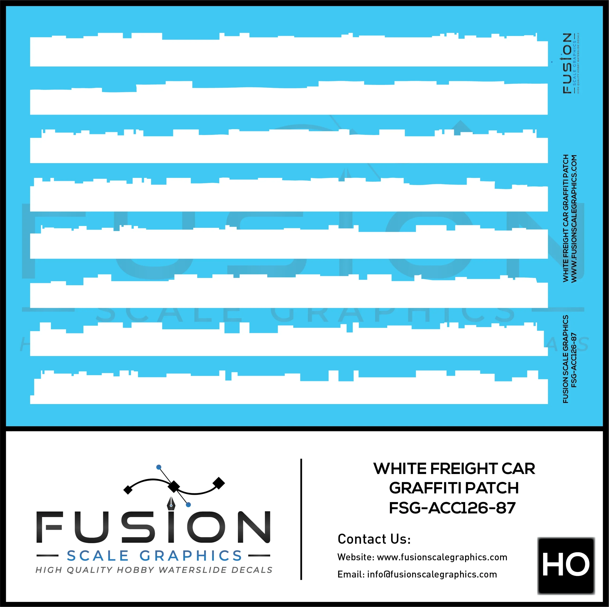 HO Scale White Freight Car Graffiti Paint Patch Out Decal Set - Fusion Scale Graphics
