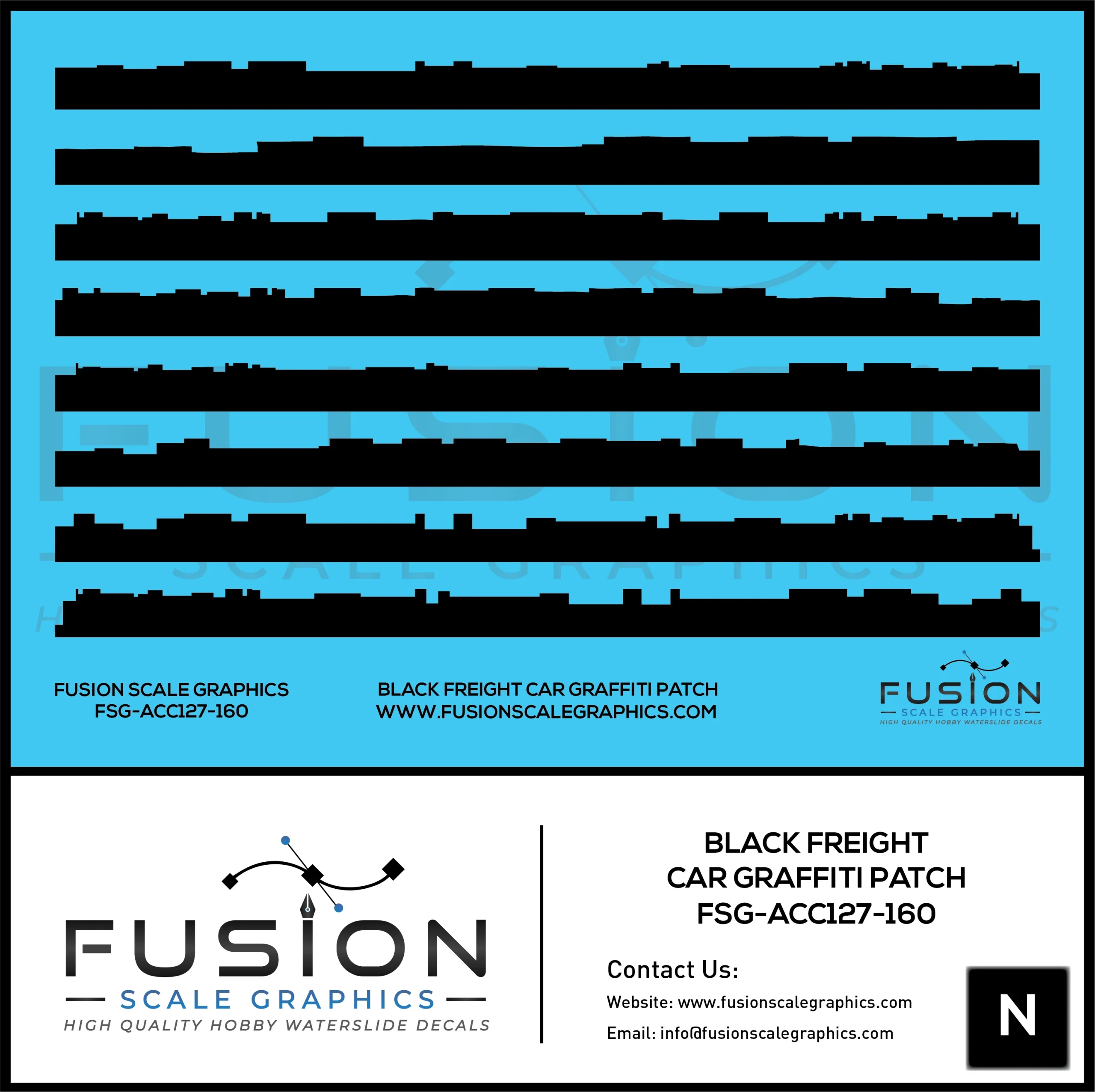 N Scale Black Freight Car Graffiti Paint Patch Out Decal Set - Fusion Scale Graphics