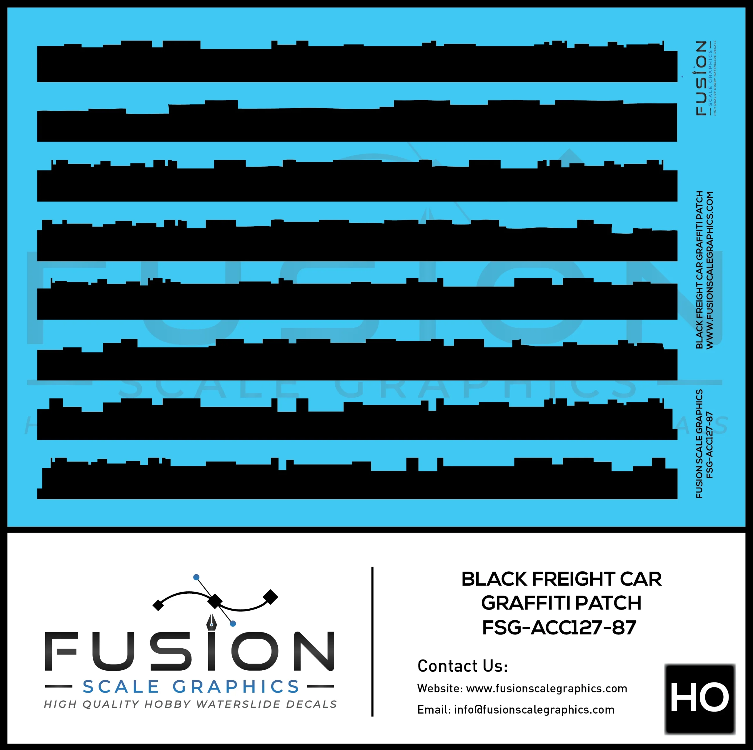 HO Scale Black Freight Car Graffiti Paint Patch Out Decal Set - Fusion Scale Graphics
