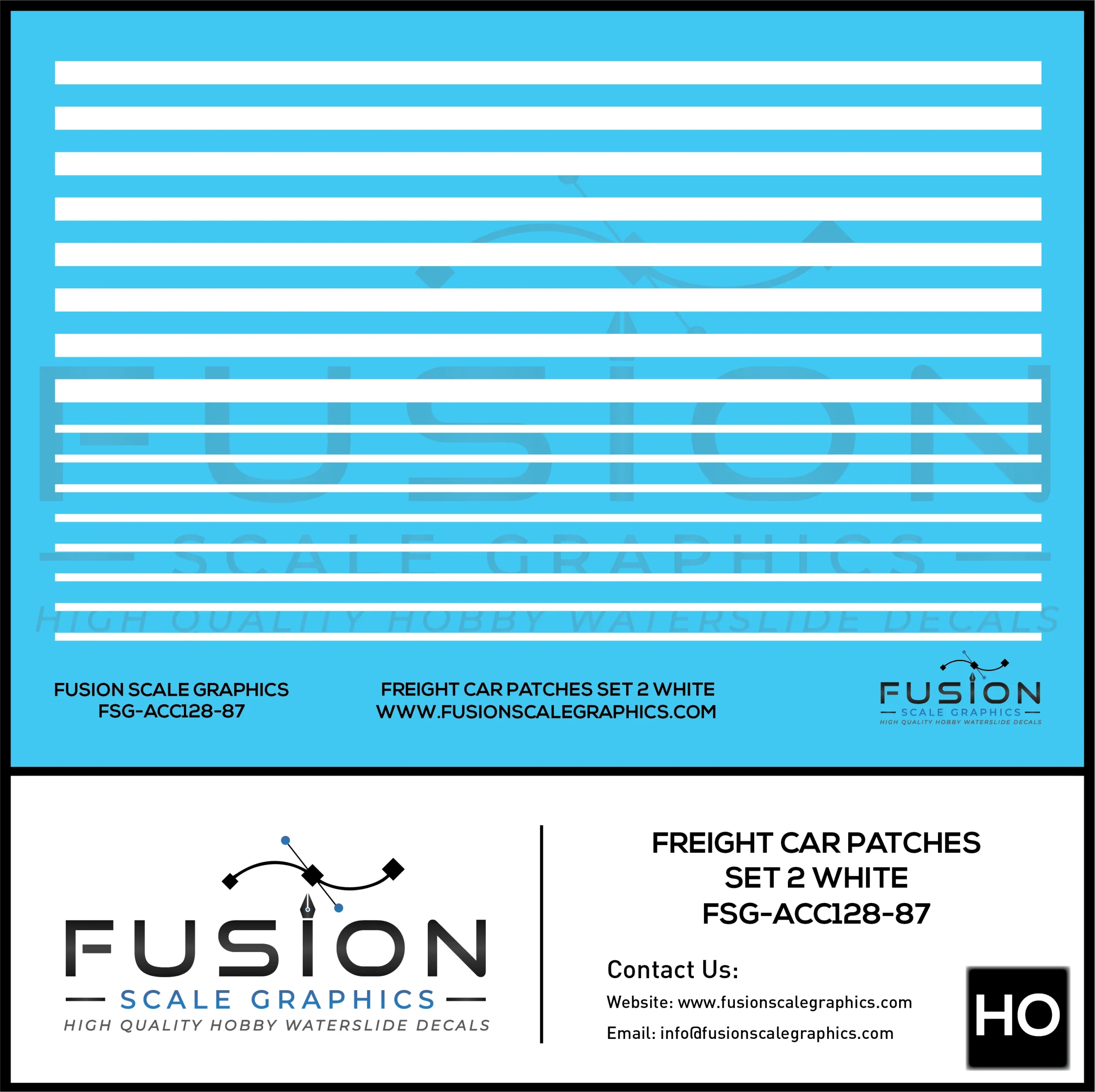 HO Scale Freight Car Patches Set 2 White Decal Set - Fusion Scale Graphics