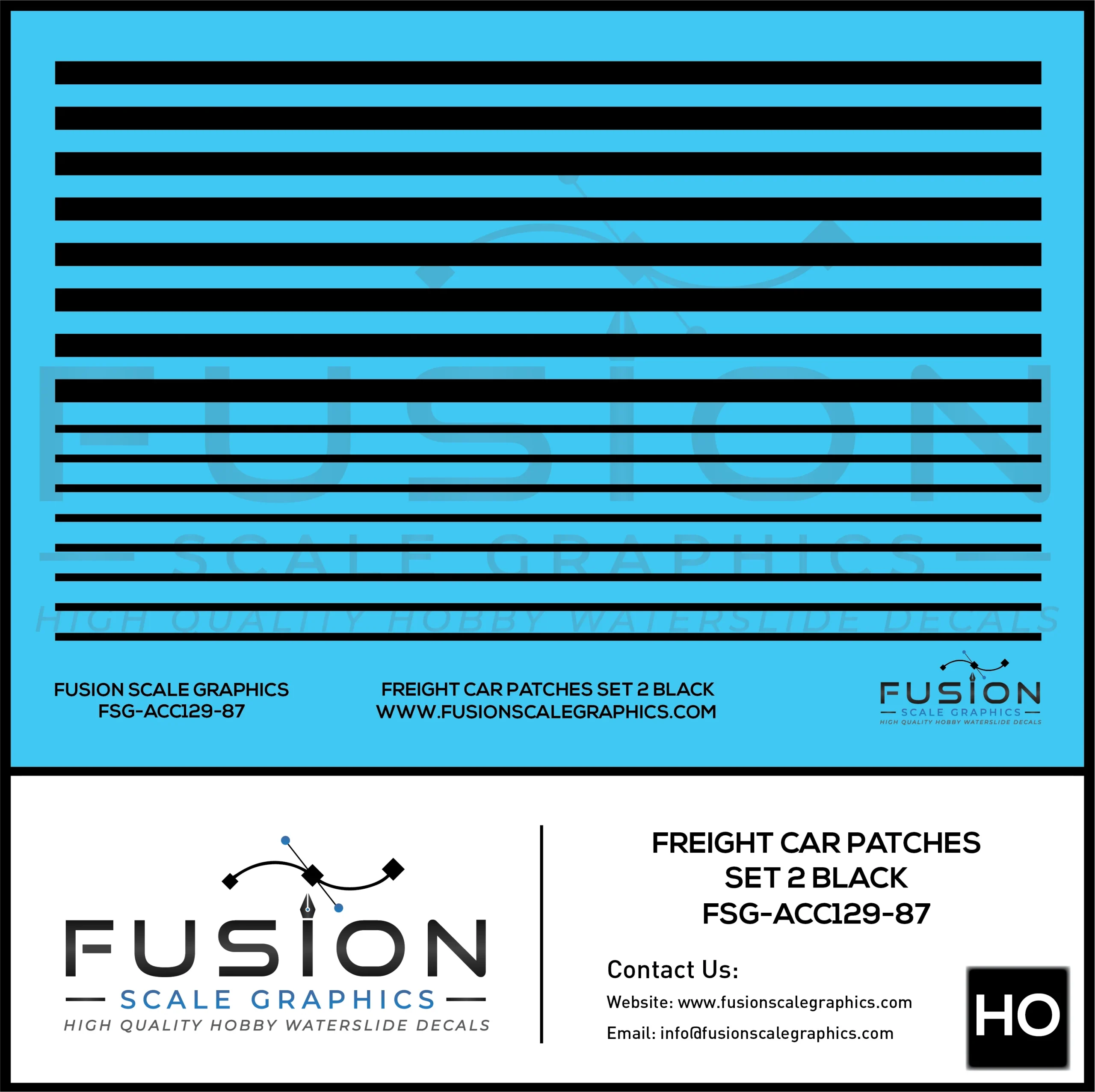HO Scale Freight Car Patches Set 2 Black Decal Set - Fusion Scale Graphics