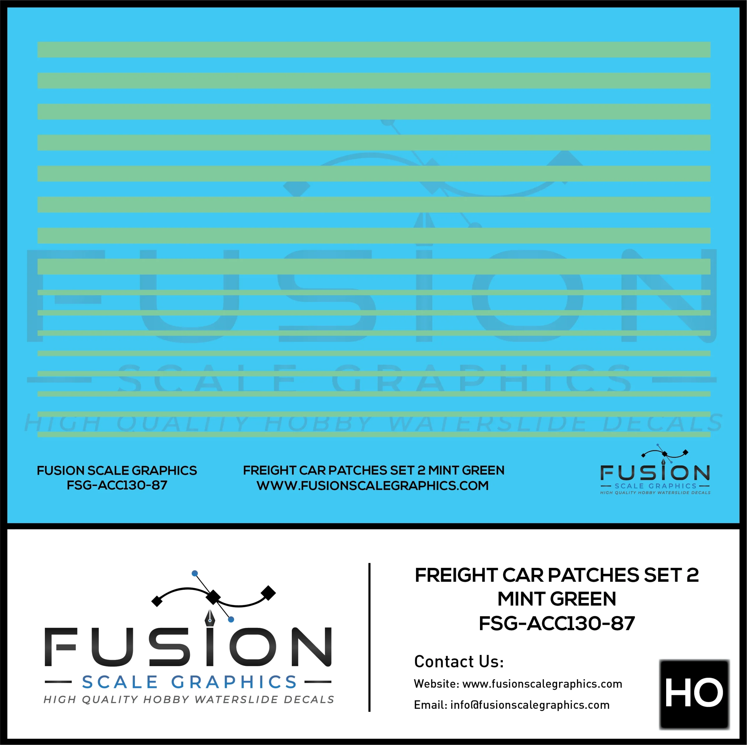 HO Scale Freight Car Patches Set 2 Mint Green Decal Set - Fusion Scale Graphics