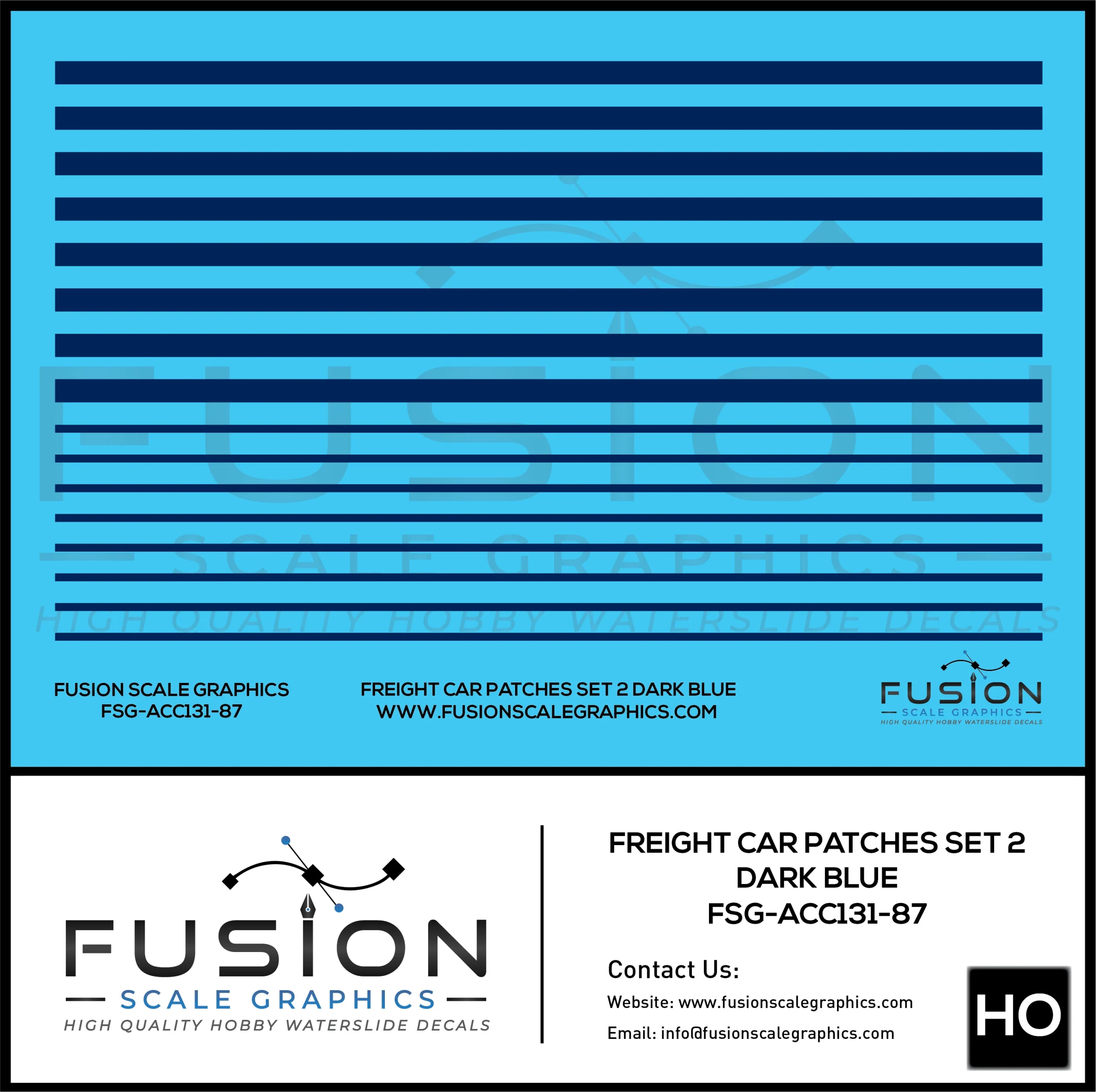 HO Scale Freight Car Patches Set 2 Dark Blue Decal Set - Fusion Scale Graphics