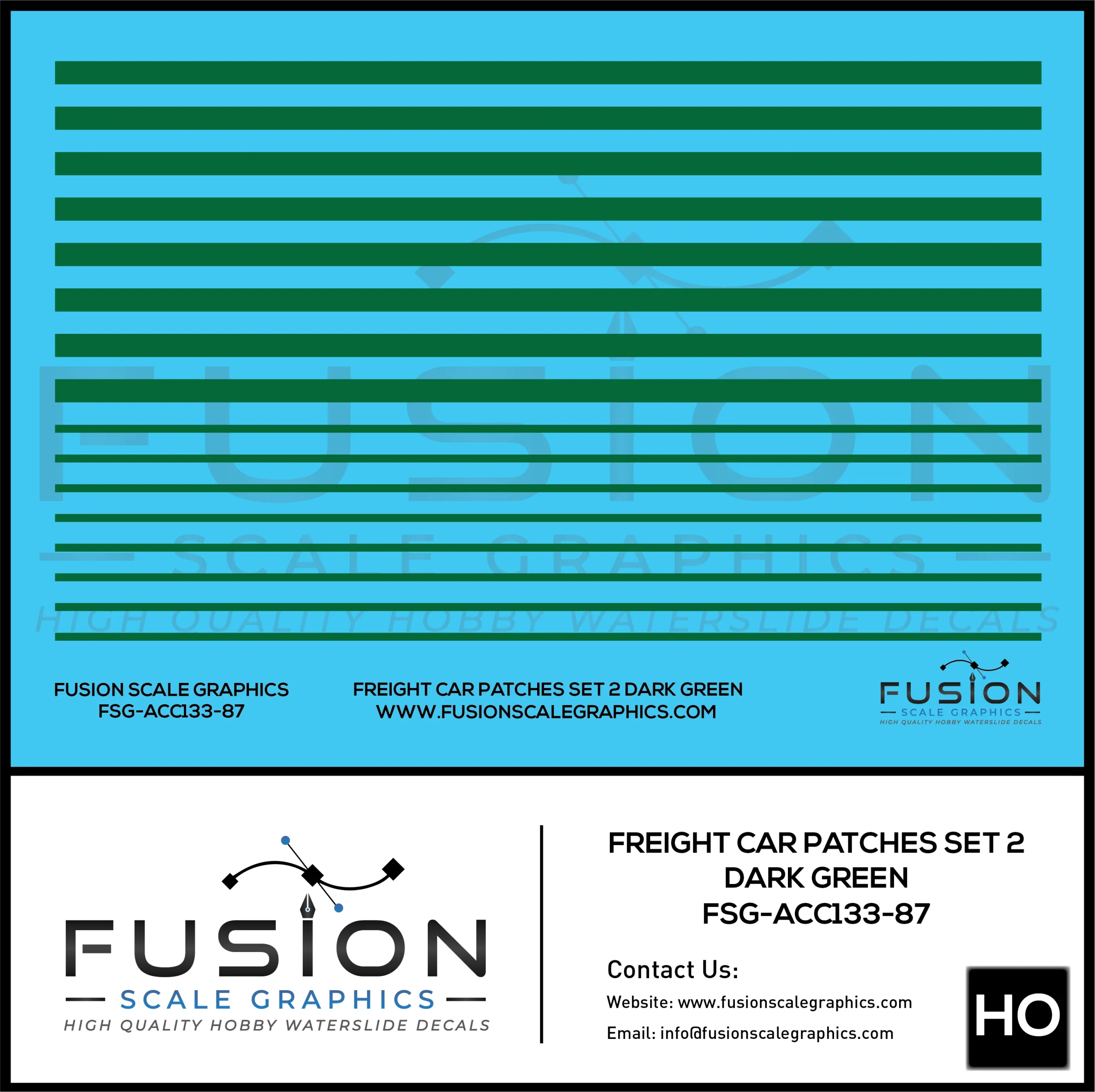 HO Scale Freight Car Patches Set 2 Dark Green Decal Set - Fusion Scale Graphics