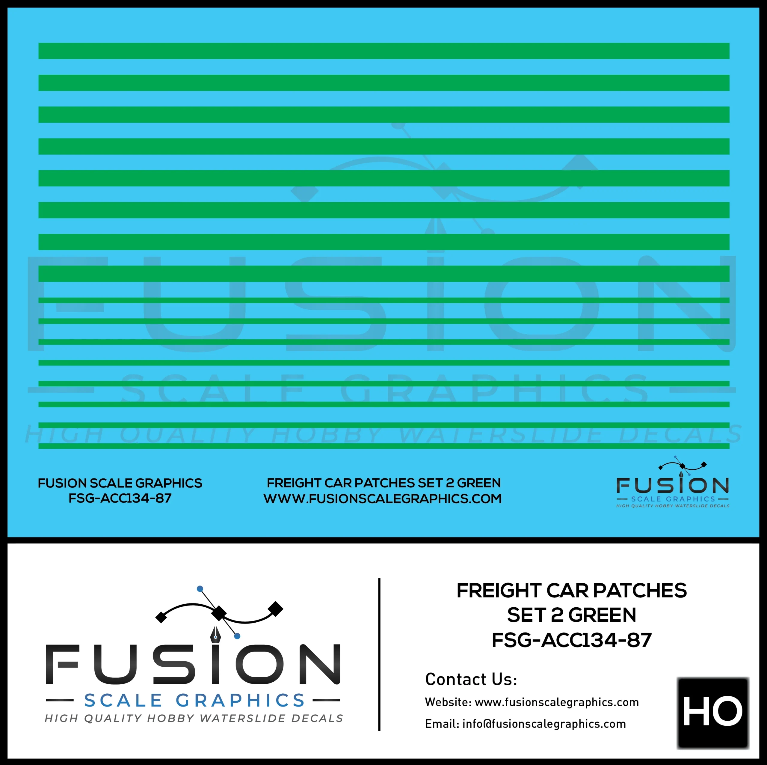 HO Scale Freight Car Patches Set 2 Green Decal Set - Fusion Scale Graphics