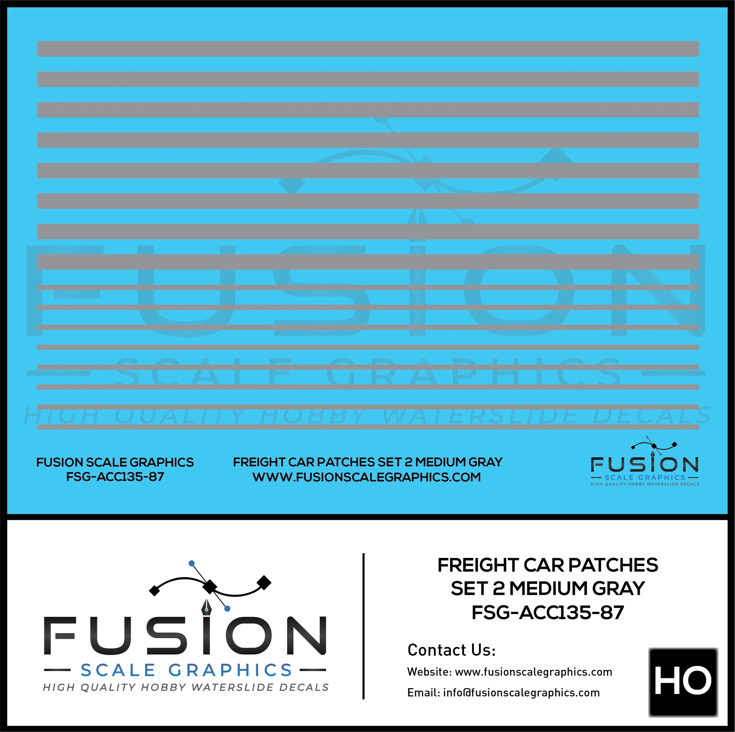 HO Scale Freight Car Patches Set 2 Medium Gray Decal Set - Fusion Scale Graphics