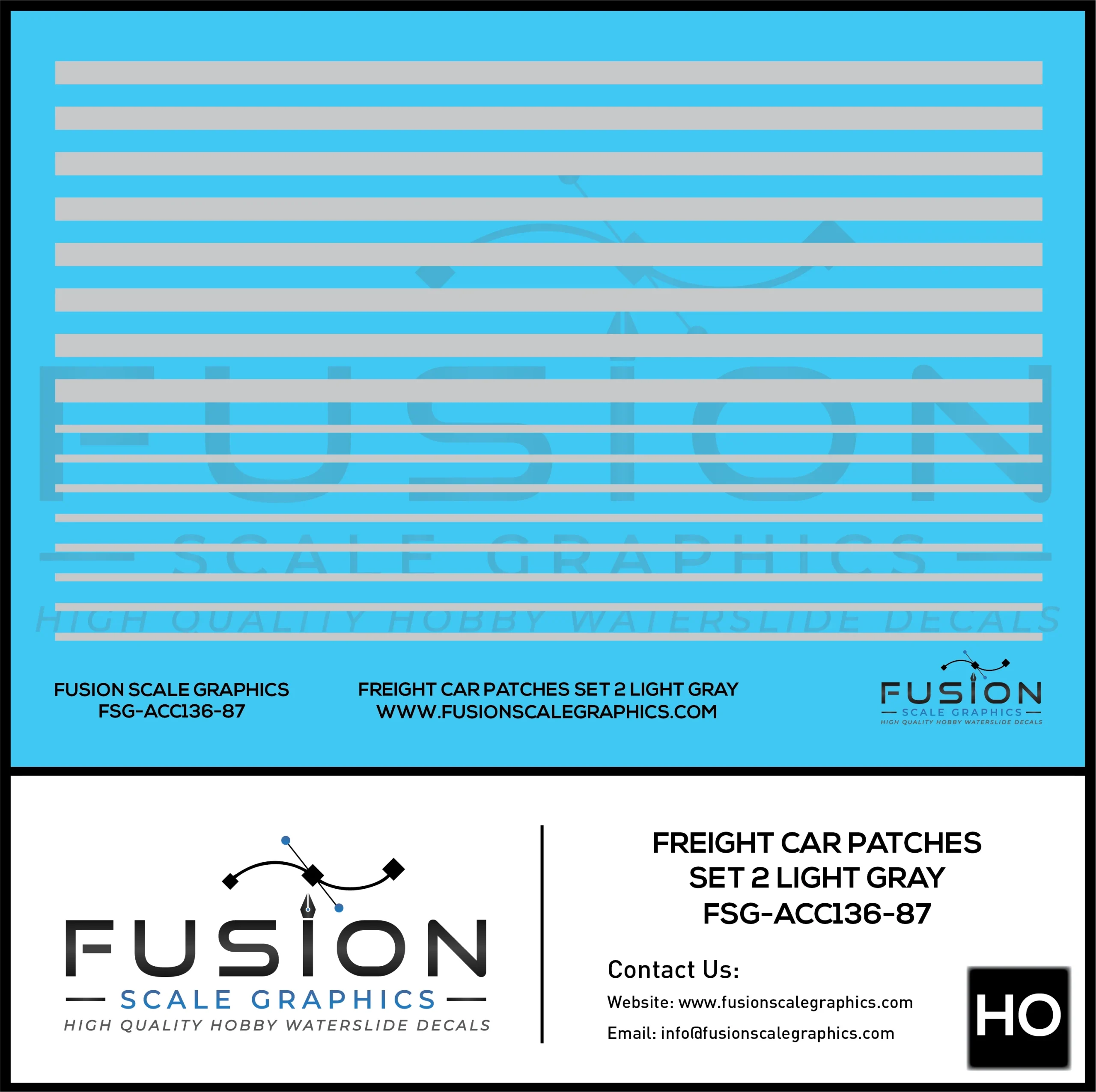 HO Scale Freight Car Patches Set 2 Light Gray Decal Set - Fusion Scale Graphics