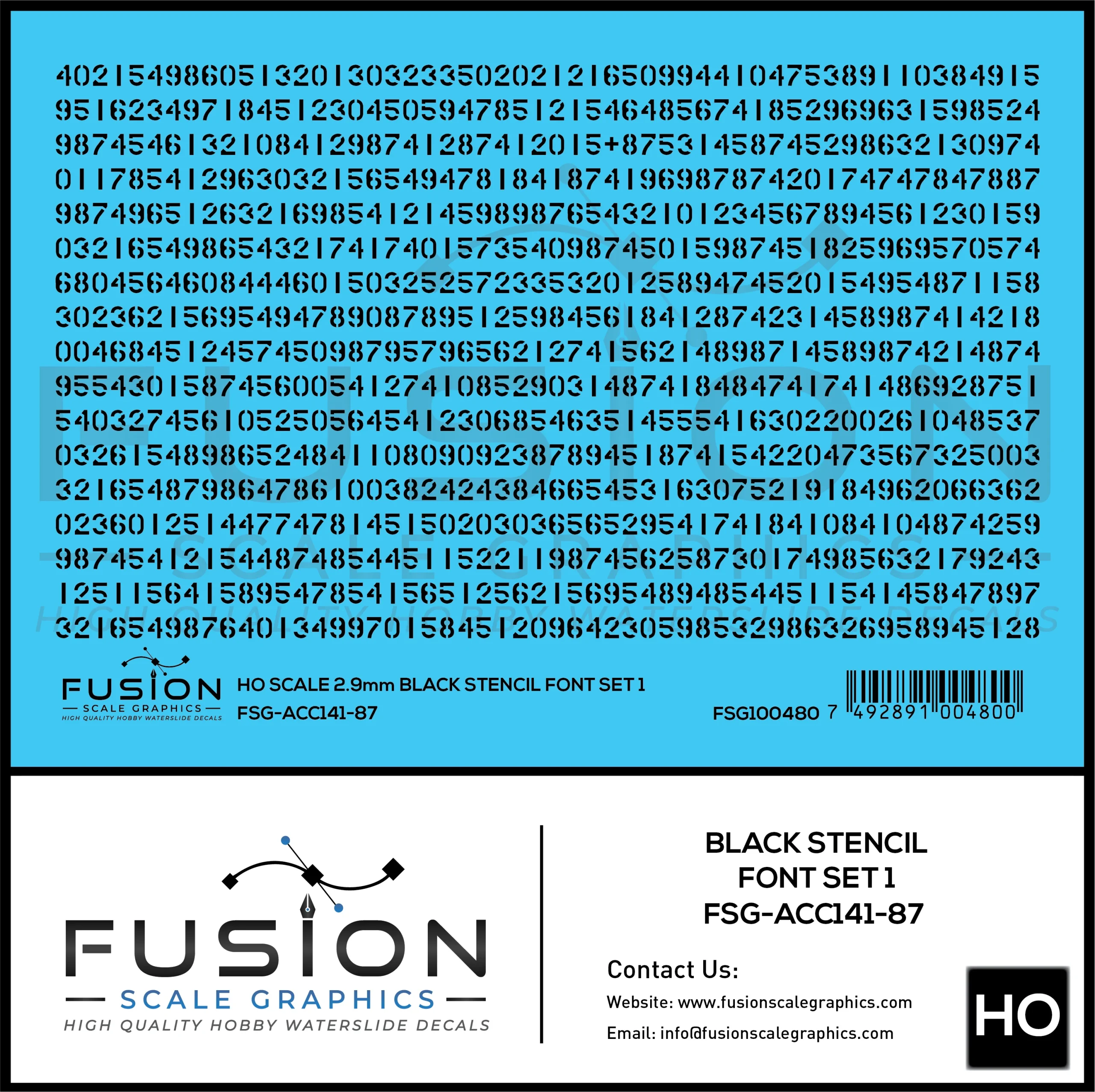 HO Scale Black Stencil Numbers Font 1 2.9mm Tall Decal Set - Fusion Scale Graphics