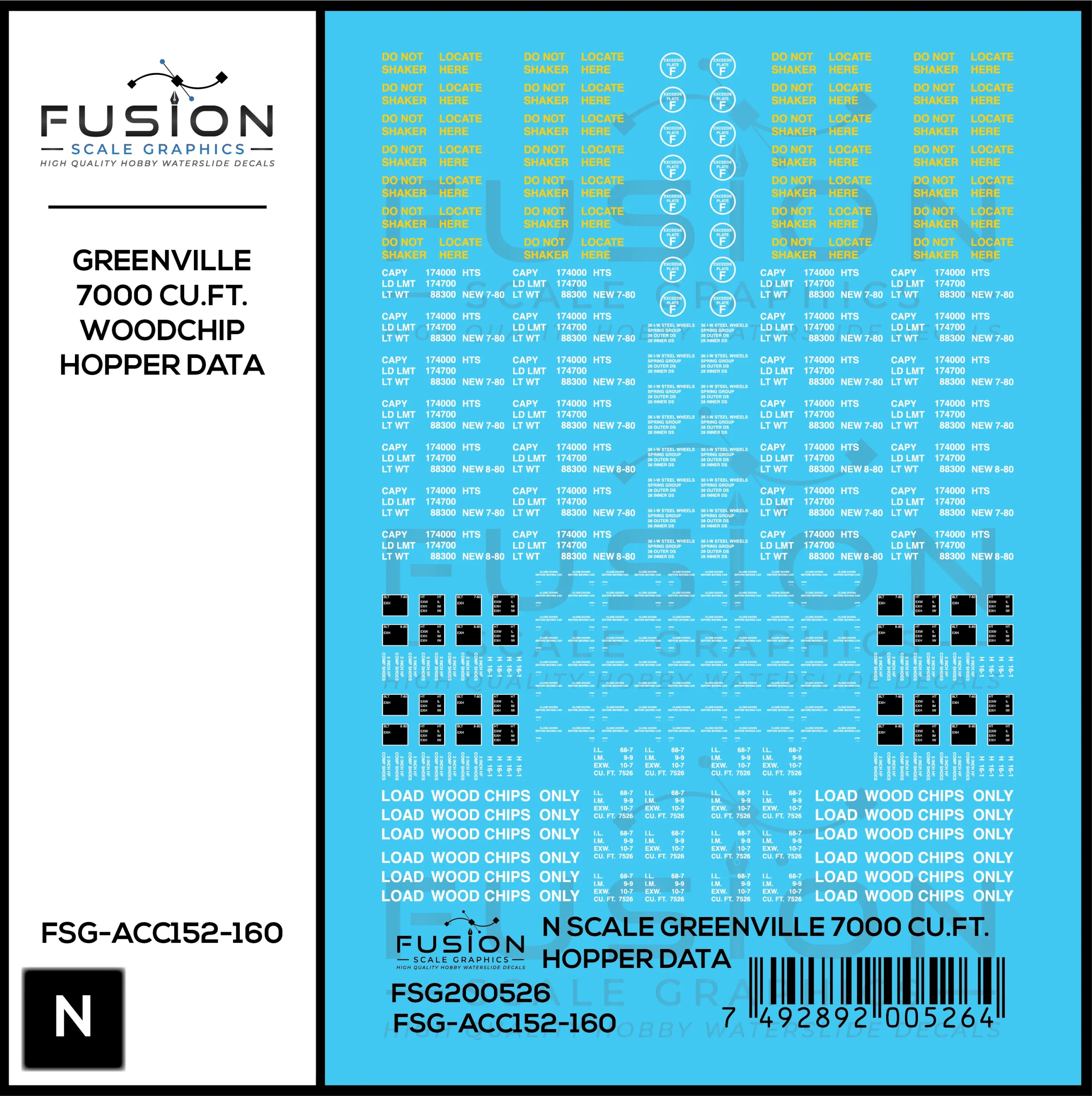 N Scale Greenville 7000 Cu. Ft. Woodchip Hopper Data Decal Set - Fusion Scale Graphics