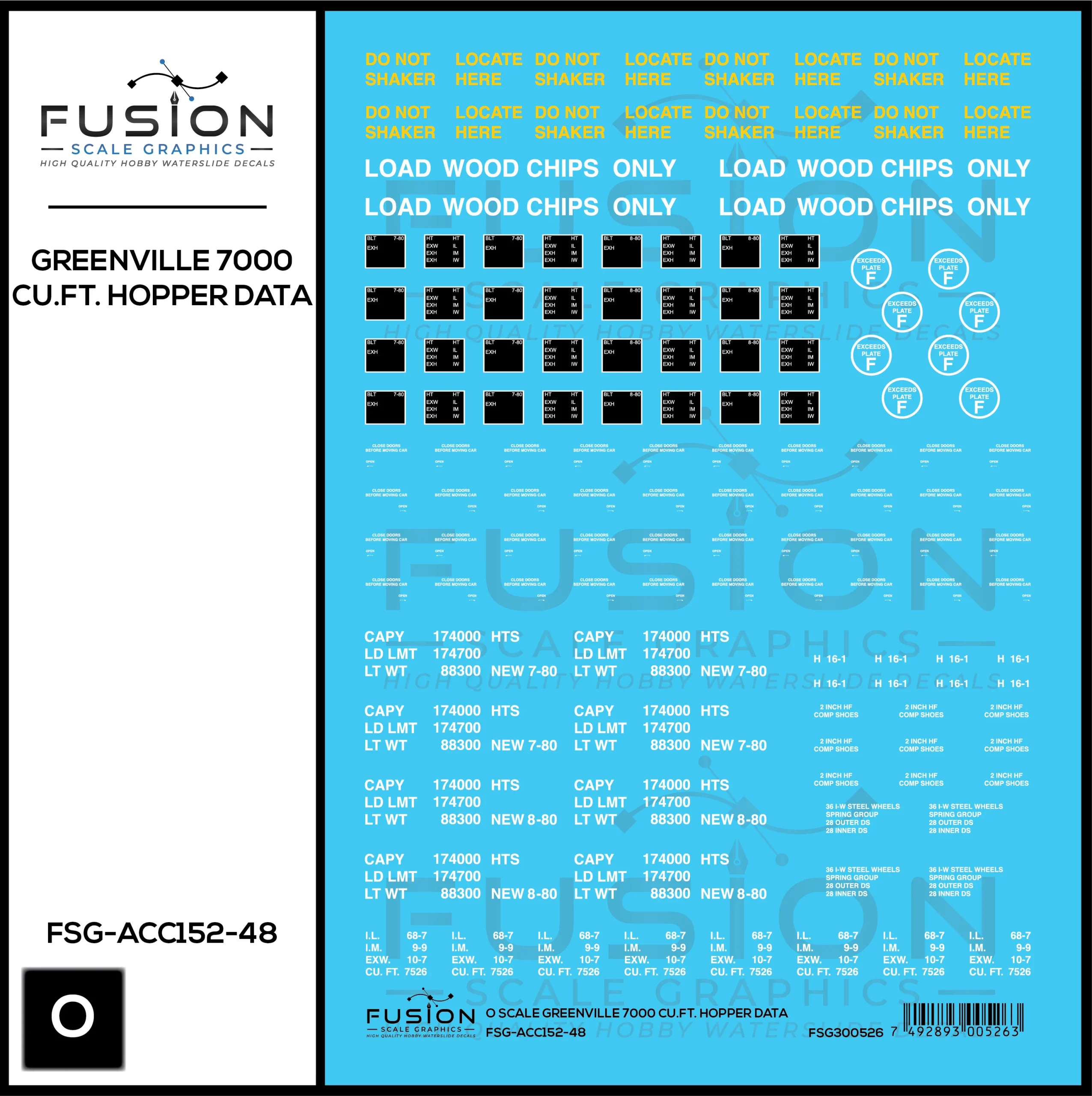 O Scale Greenville 7000 Cu. Ft. Woodchip Hopper Data Decal Set - Fusion Scale Graphics