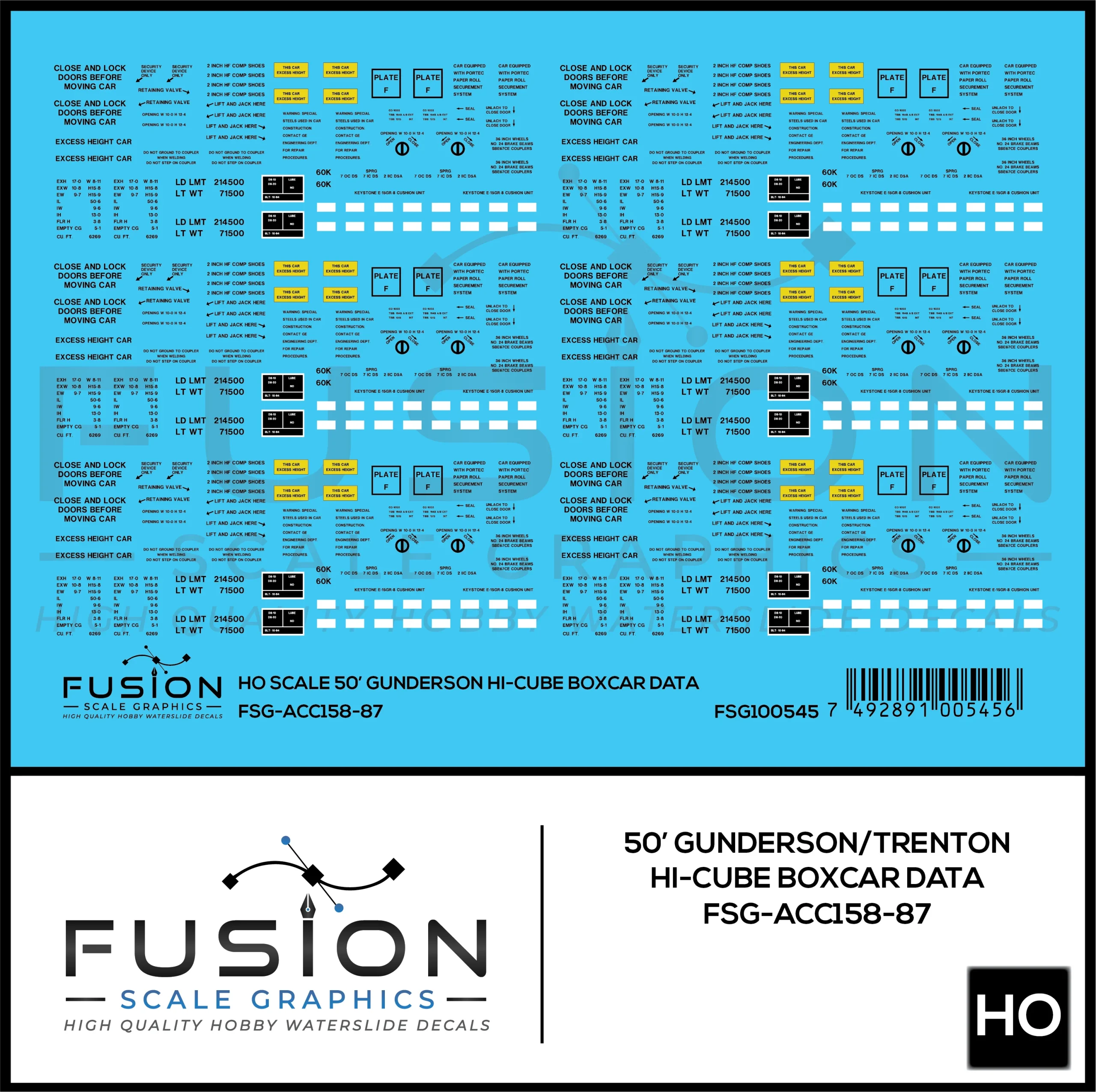 HO Scale Gunderson/Trenton Works 50' Hi-Cube Boxcar Data Decal Set