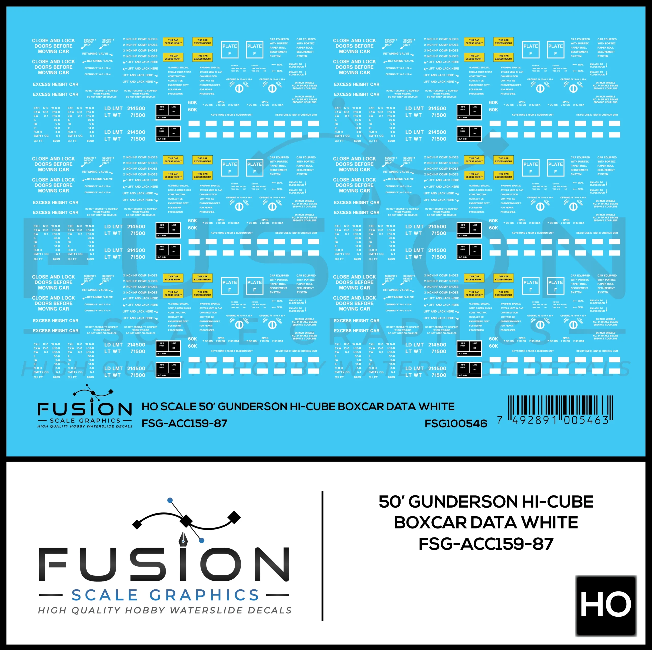 HO Scale Gunderson/Trenton Works 50' Hi-Cube White Boxcar Data Decal Set