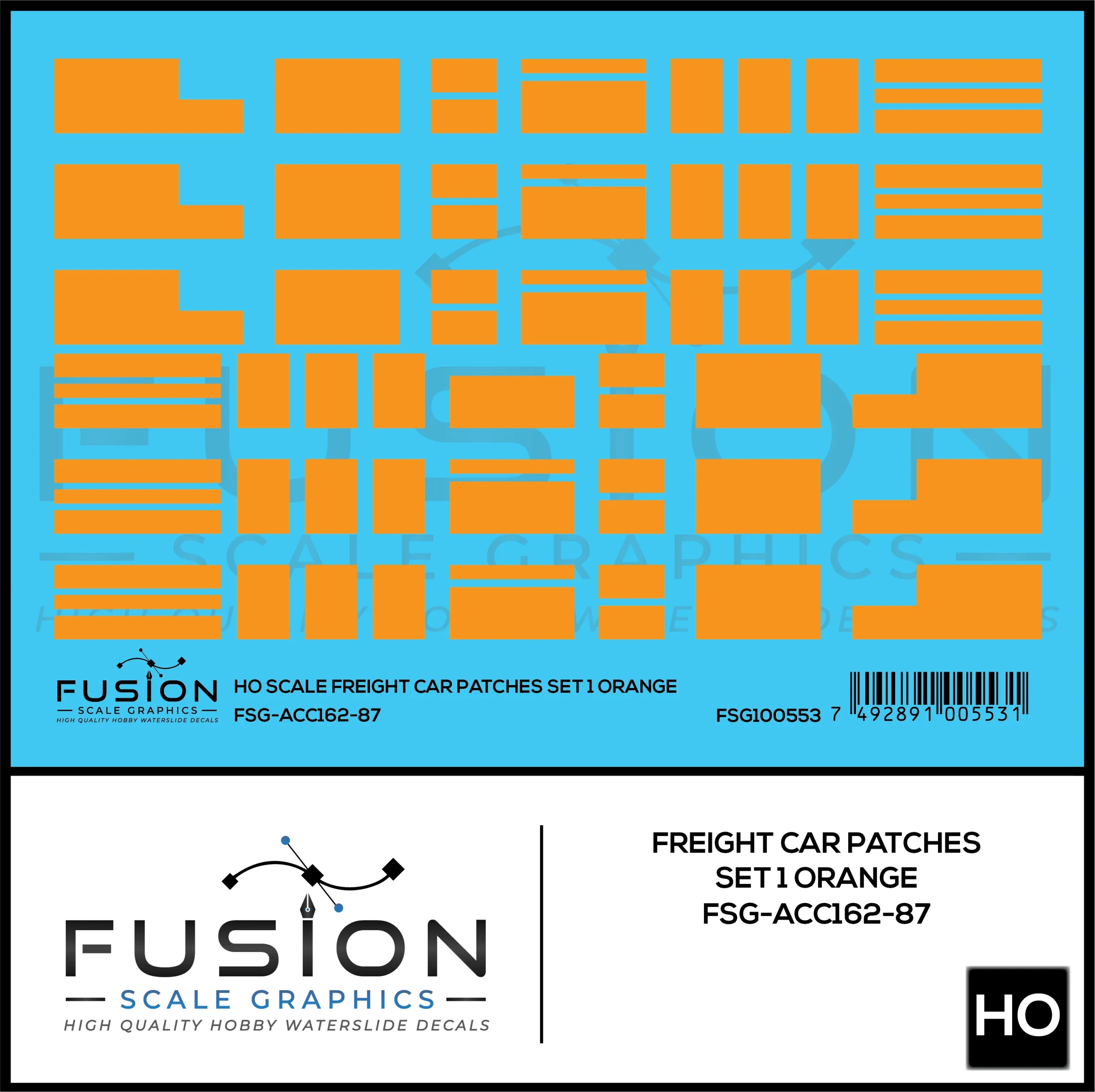 HO Scale Freight Car Patches Set 1 Orange Decal Set - Fusion Scale Graphics