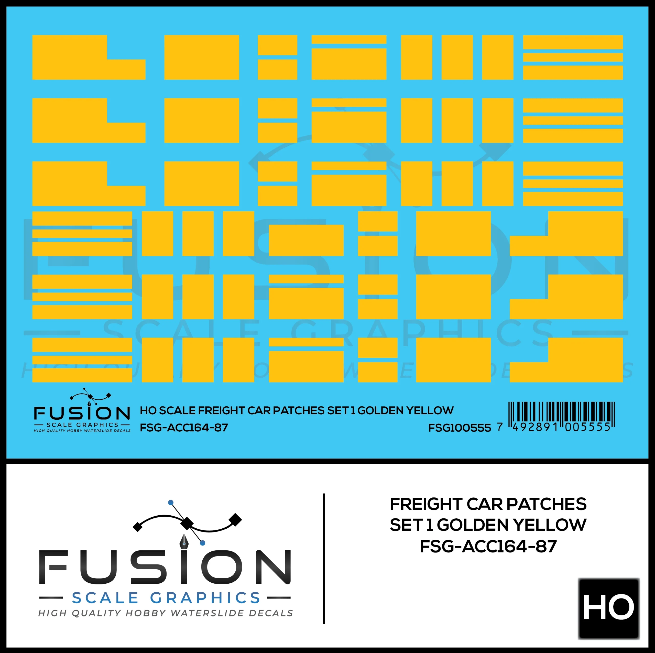 HO Scale Freight Car Patches Set 1 Golden Yellow Decal Set - Fusion Scale Graphics