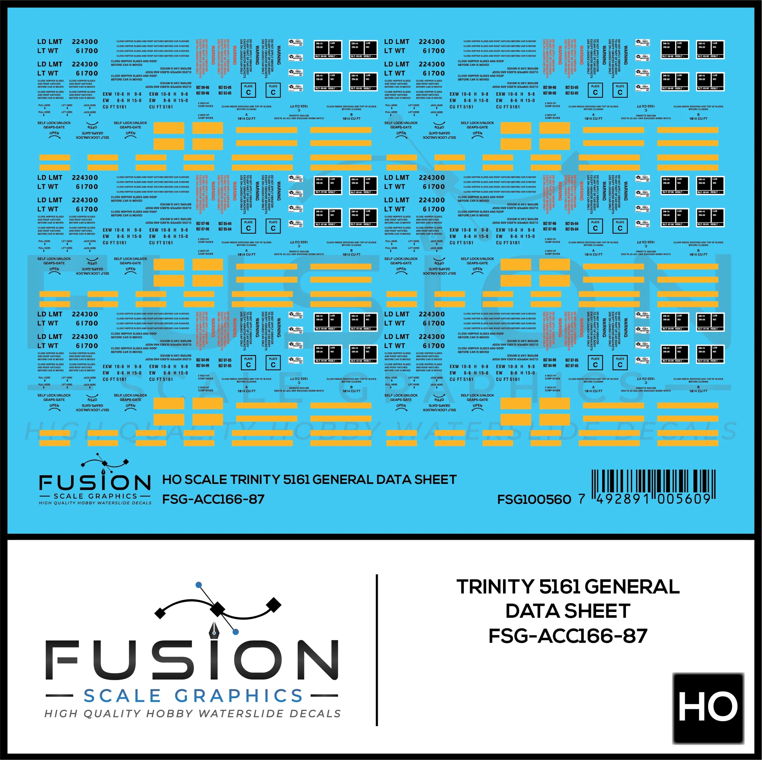 HO Scale Trinity 5161 Cu. Ft. Covered Hopper General Data Decal Set - Fusion Scale Graphics