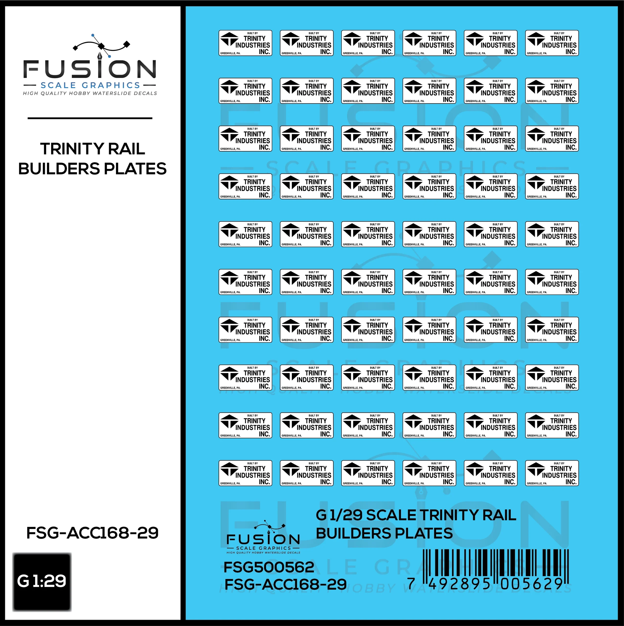G 1/29 Scale Trinity Rail Freight Car Builders Plates Decal Set - Fusion Scale Graphics