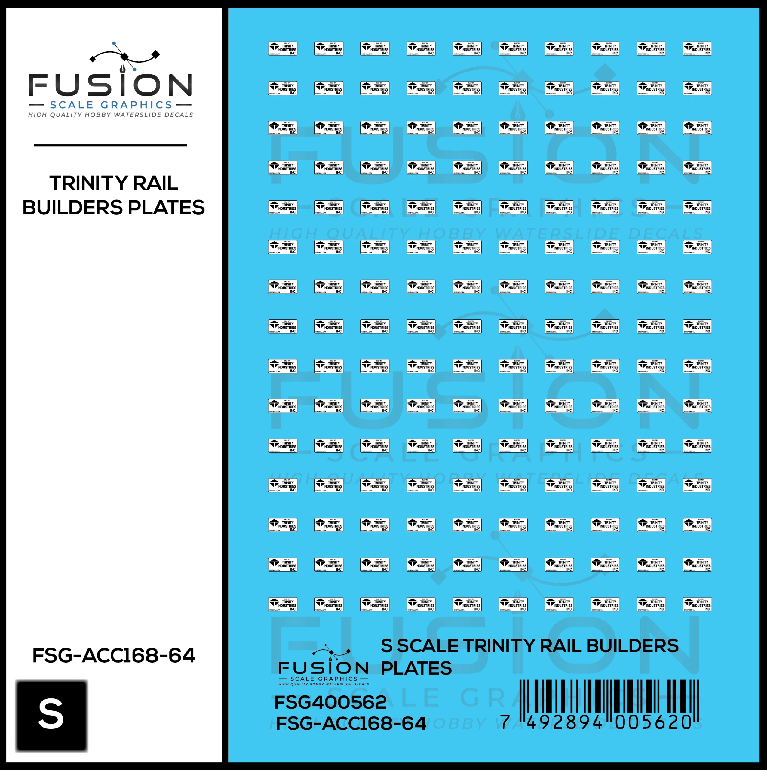 S Scale Trinity Rail Freight Car Builders Plates Decal Set - Fusion Scale Graphics