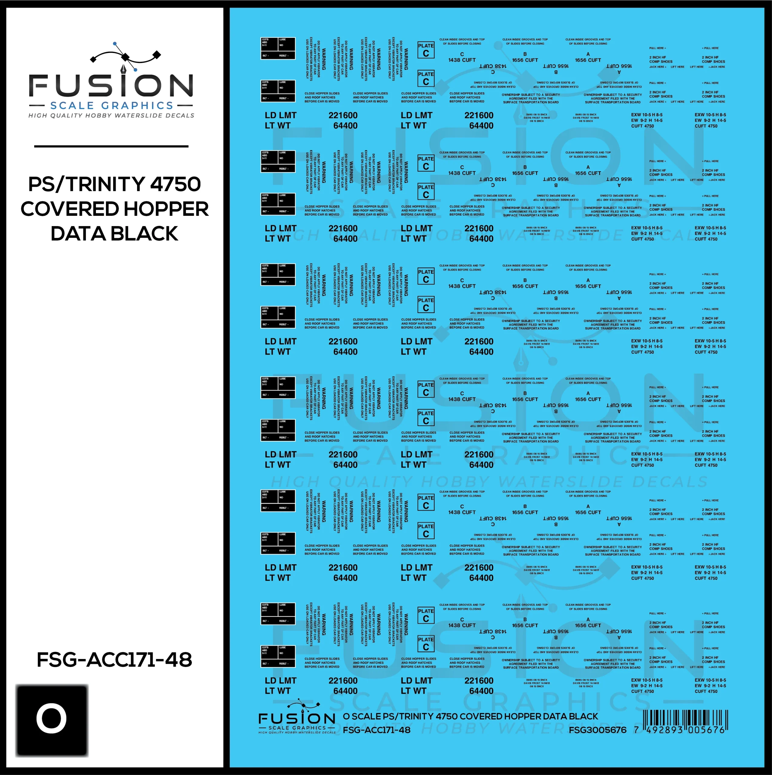 O Scale PS/Trinity 4750 Black Covered Hopper Data Decal Set - Fusion Scale Graphics